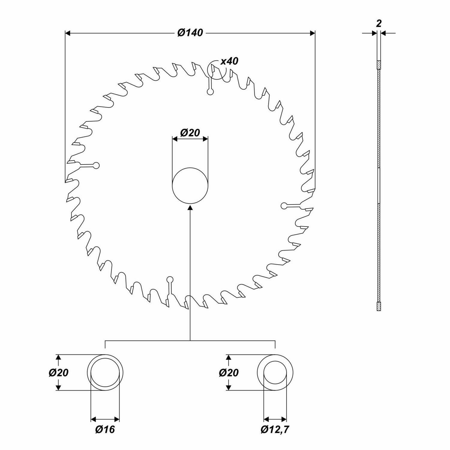 HM Kreissägeblatt Ø 140 x 20 / 16 mm 40 Zähne Sägeblatt für Hartholz Spannplatte