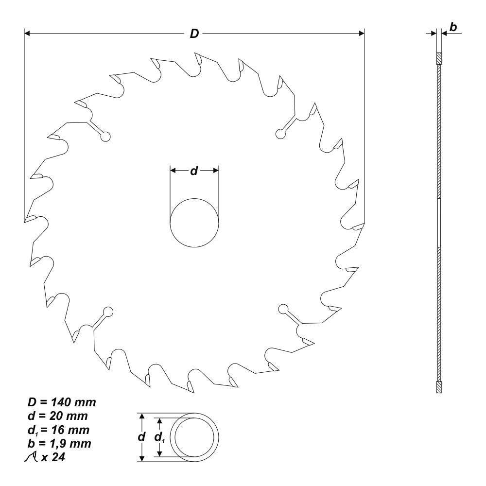 HM Kreissägeblatt Ø 140 x 20 / 16 mm 24 Zähne Sägeblatt für Hartholz Spannplatte