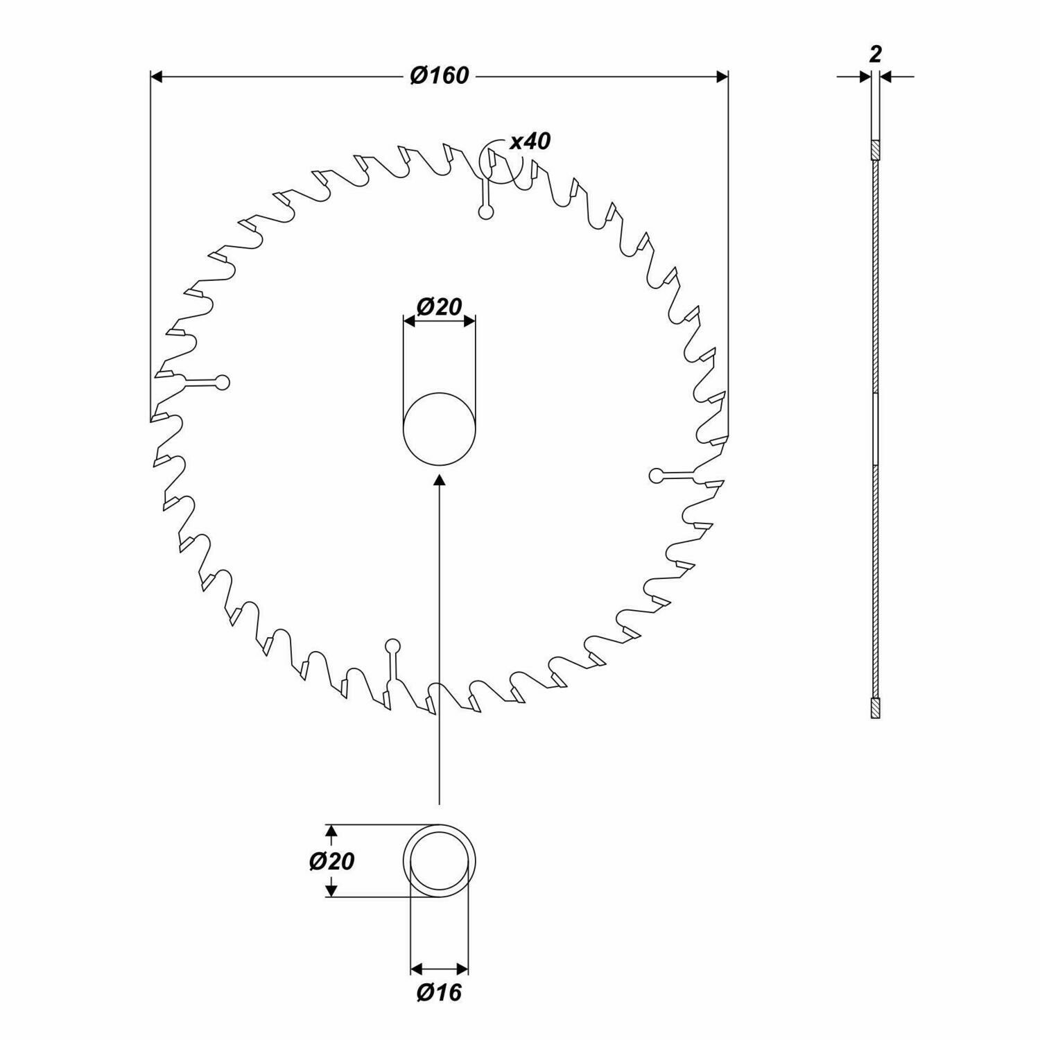 HM Kreissägeblatt Ø 160 x 20 / 16 mm 40 Zähne Sägeblatt für Hartholz Spannplatte