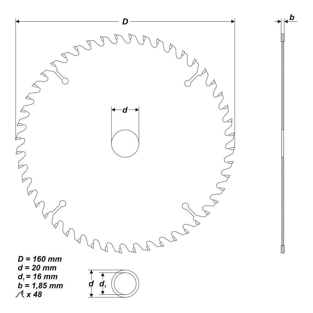 HM Kreissägeblatt Ø 160 x 20 / 16 mm 48 Zähne Sägeblatt für Hartholz Aluminium
