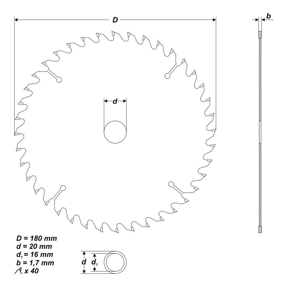 HM Kreissägeblatt Ø 180 x 20 / 16 mm 40 Zähne Sägeblatt für Hartholz Spannplatte