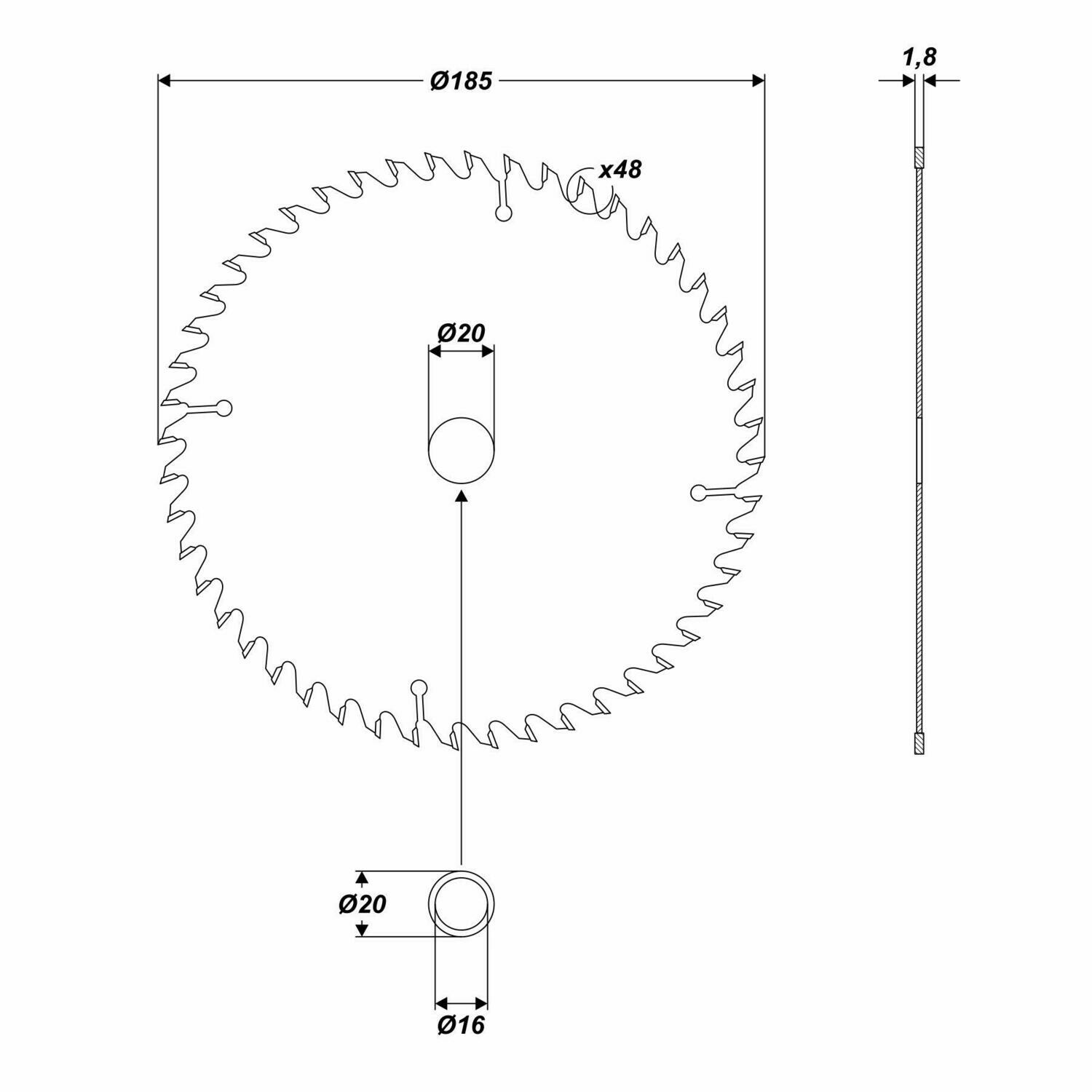 HM Kreissägeblatt Ø 185 x 20 / 16 mm 48 Zähne Sägeblatt für Hartholz Spannplatte
