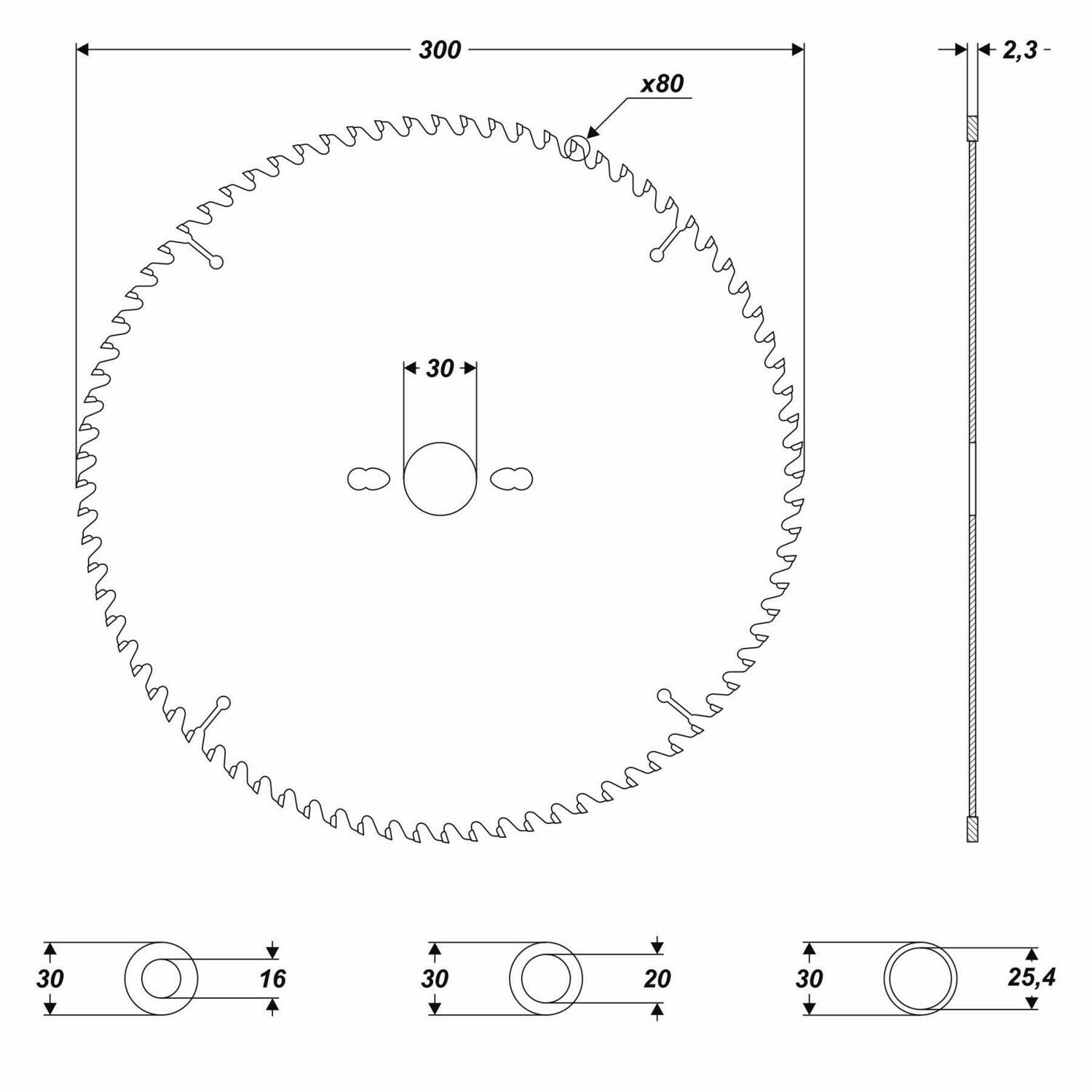 HM Kreissägeblatt Ø 300 x 30 / 25,4 / 20 / 16 mm 80 Zähne Sägeblatt für Holz