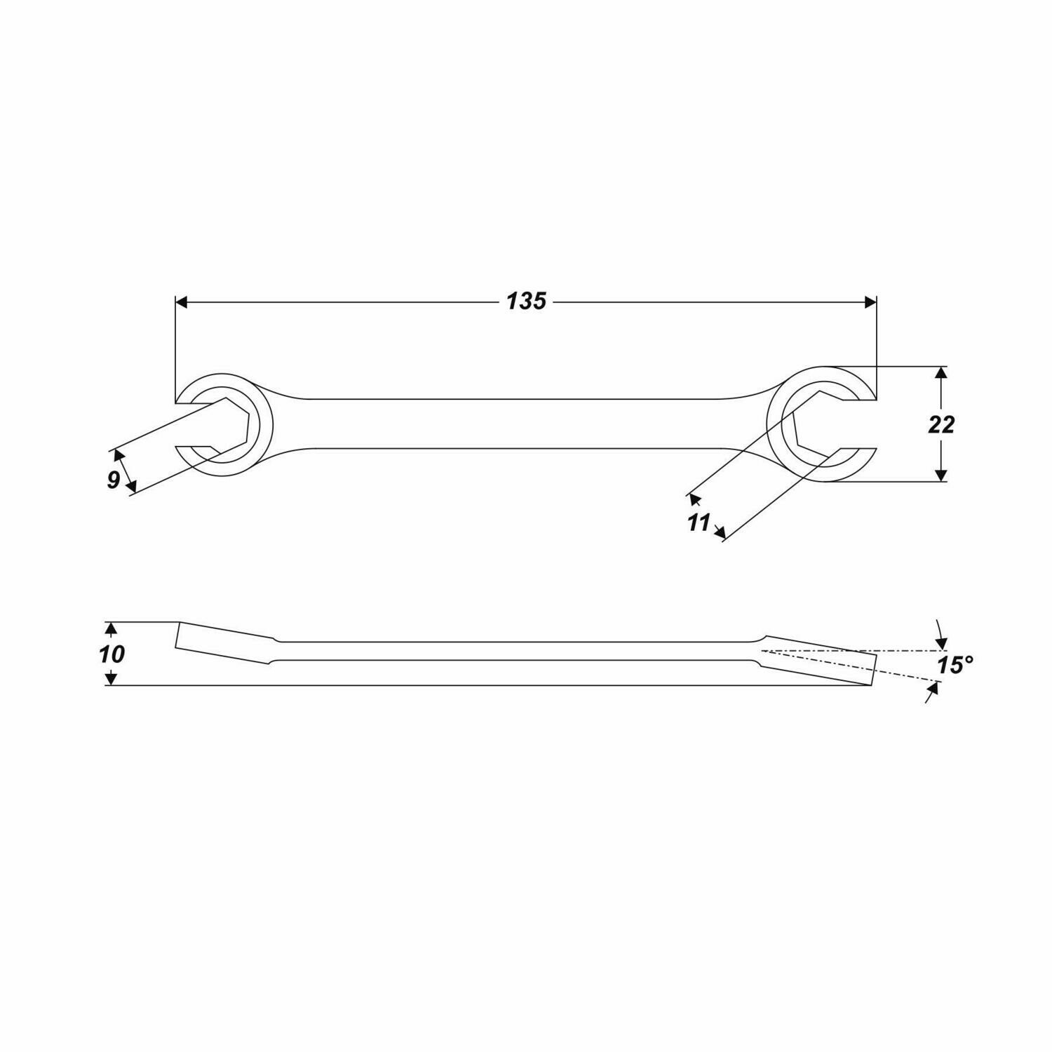 Offener Doppel Ringschlüssel Bremsleitung Abgewinkelt 9 x 11 mm