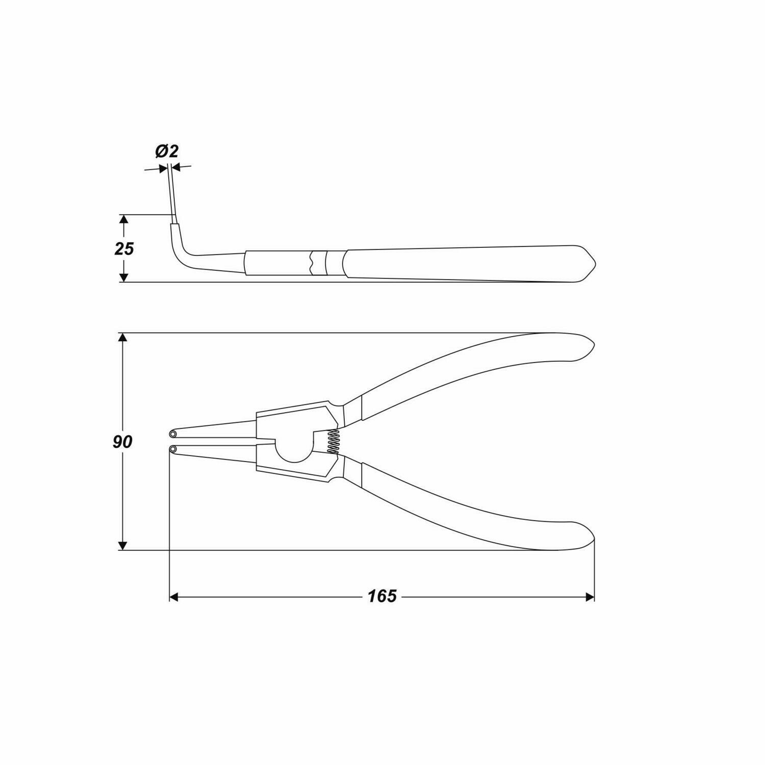 Sprengringzange 165 mm Zangen Wellensicherungsringe Wellenringe innen / gebogen