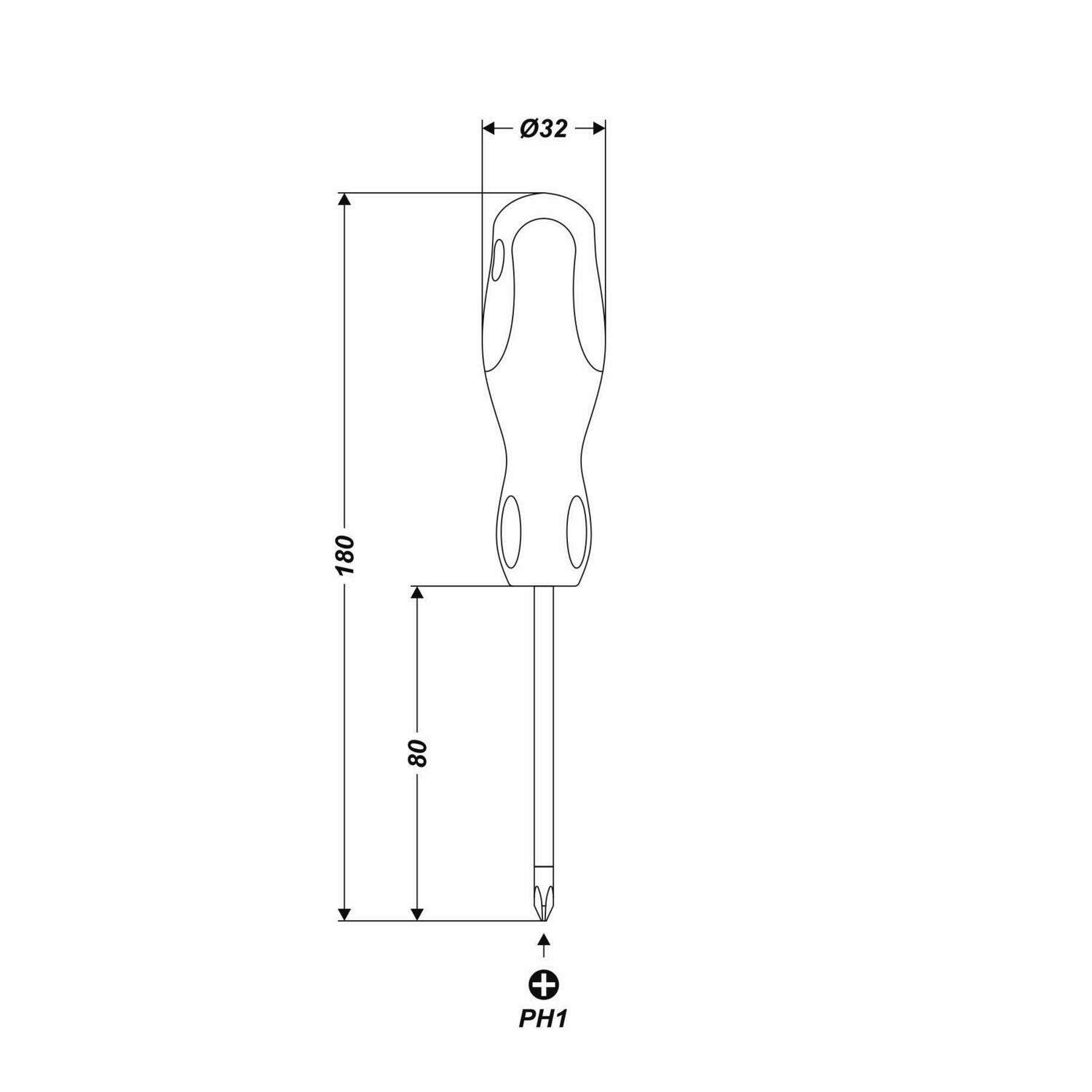 CrV Kreuz Magnet Schraubendreher PH1 x 180 mm Arbeitslänge 80 mm Schraubenzieher