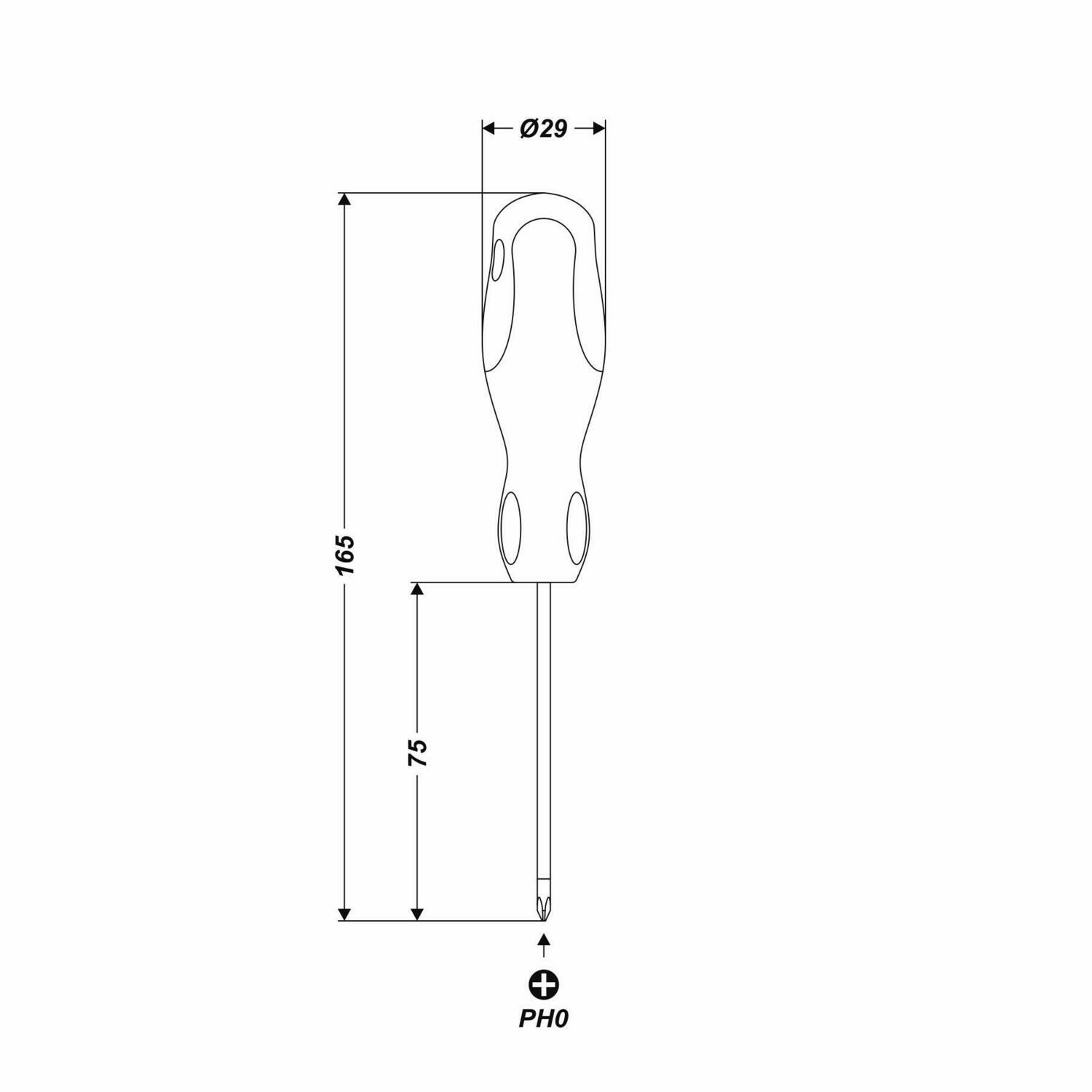 CrV Kreuz Magnet Schraubendreher PH0 x 165 mm Arbeitslänge 75 mm Schraubenzieher