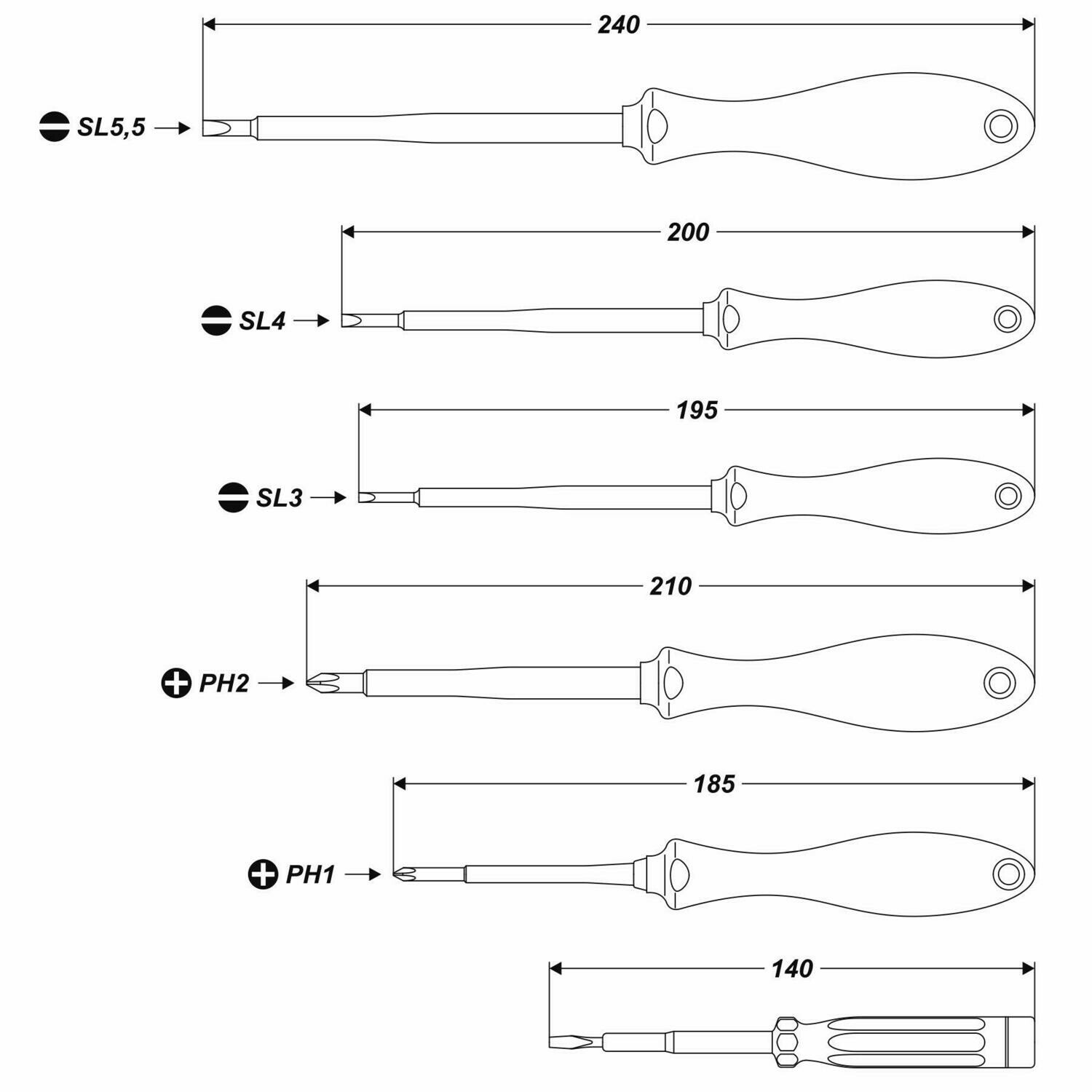 6 tgl. CrV Schraubendreher Satz für Elektriker PH1 PH2 Schlitz Cr-V KfZ Werkzeug