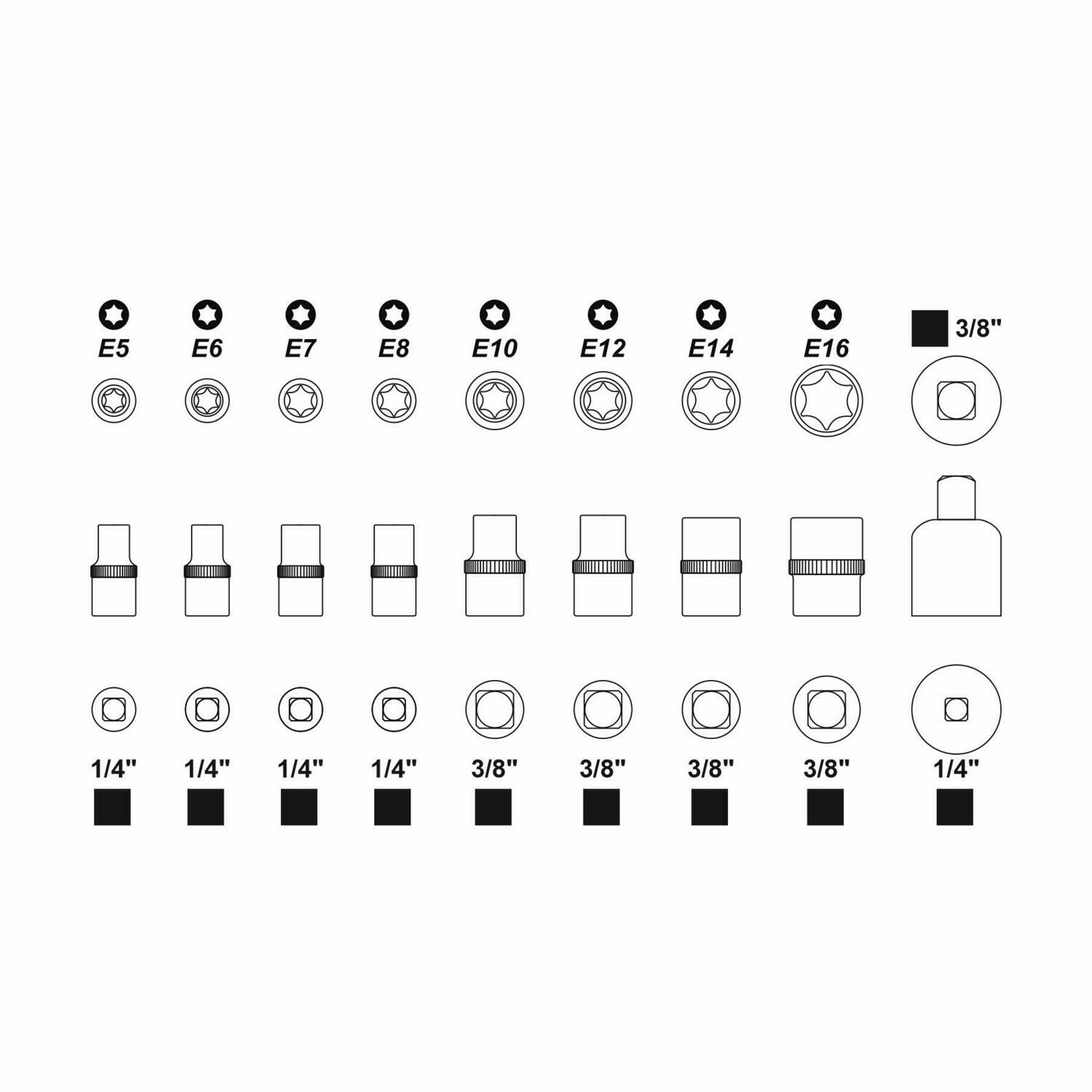 Steckschlüssel Satz Schraubnuss Kfz Werkzeug Torx Nüsse 9 tlg + Metallschiene