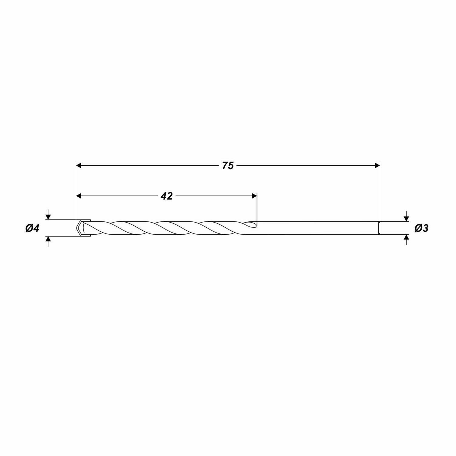 Betonbohrer Ø 4 x 75 mm Steinbohrer Universalbohrer runde Schaft Ø 3,0 mm