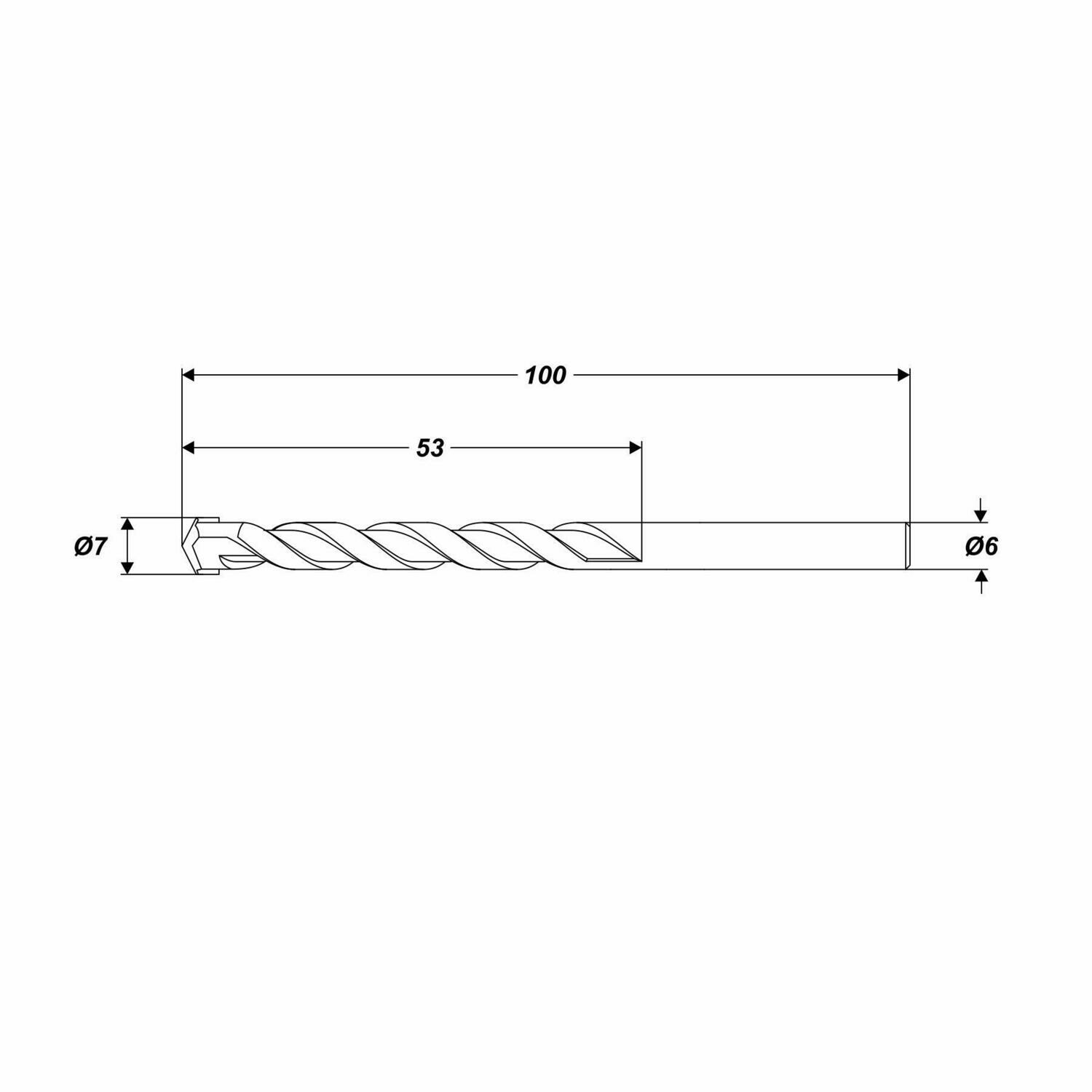 Betonbohrer Ø 7 x 100 mm Steinbohrer Universalbohrer runde Schaft Ø 6,0 mm