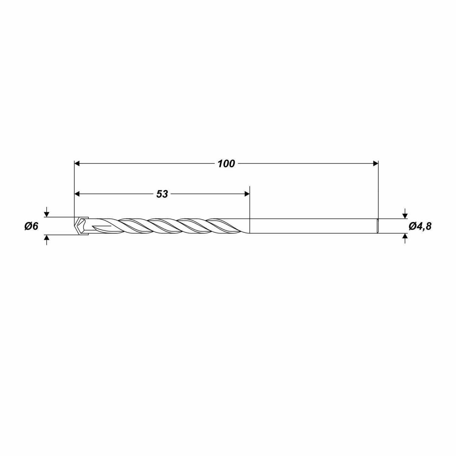 Betonbohrer Ø 6 x 100 mm Steinbohrer Universalbohrer runde Schaft Ø 4,8 mm