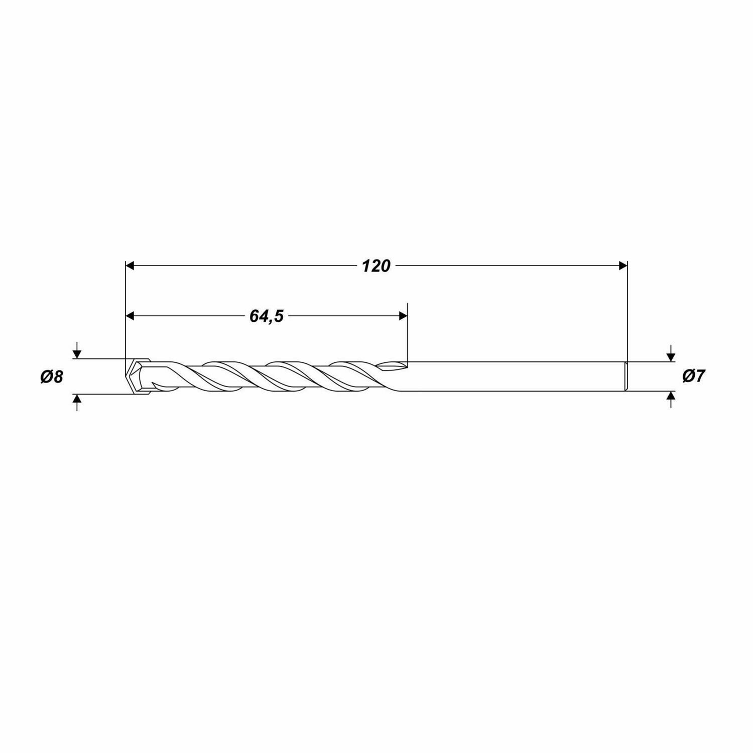 Betonbohrer Ø 8 x 120 mm Steinbohrer Universalbohrer runde Schaft Ø 7,0 mm