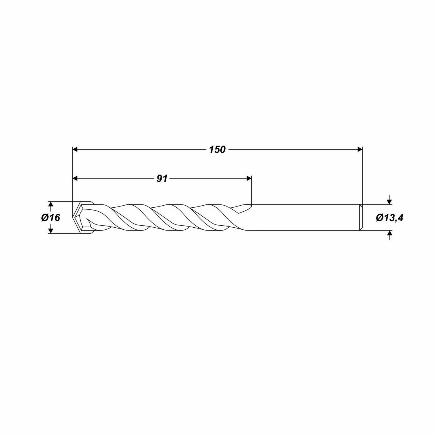 Betonbohrer Ø 16 x 150 mm Steinbohrer Universalbohrer runde Schaft Ø 13,4 mm