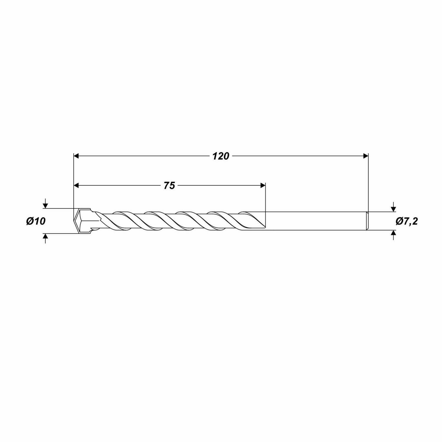 Betonbohrer Ø 10 x 120 mm Steinbohrer Universalbohrer runde Schaft Ø 7,2 mm