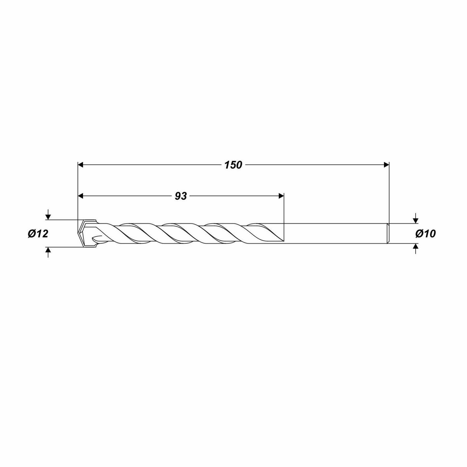 Betonbohrer Ø 12 x 150 mm Steinbohrer Universalbohrer runde Schaft Ø 10 mm