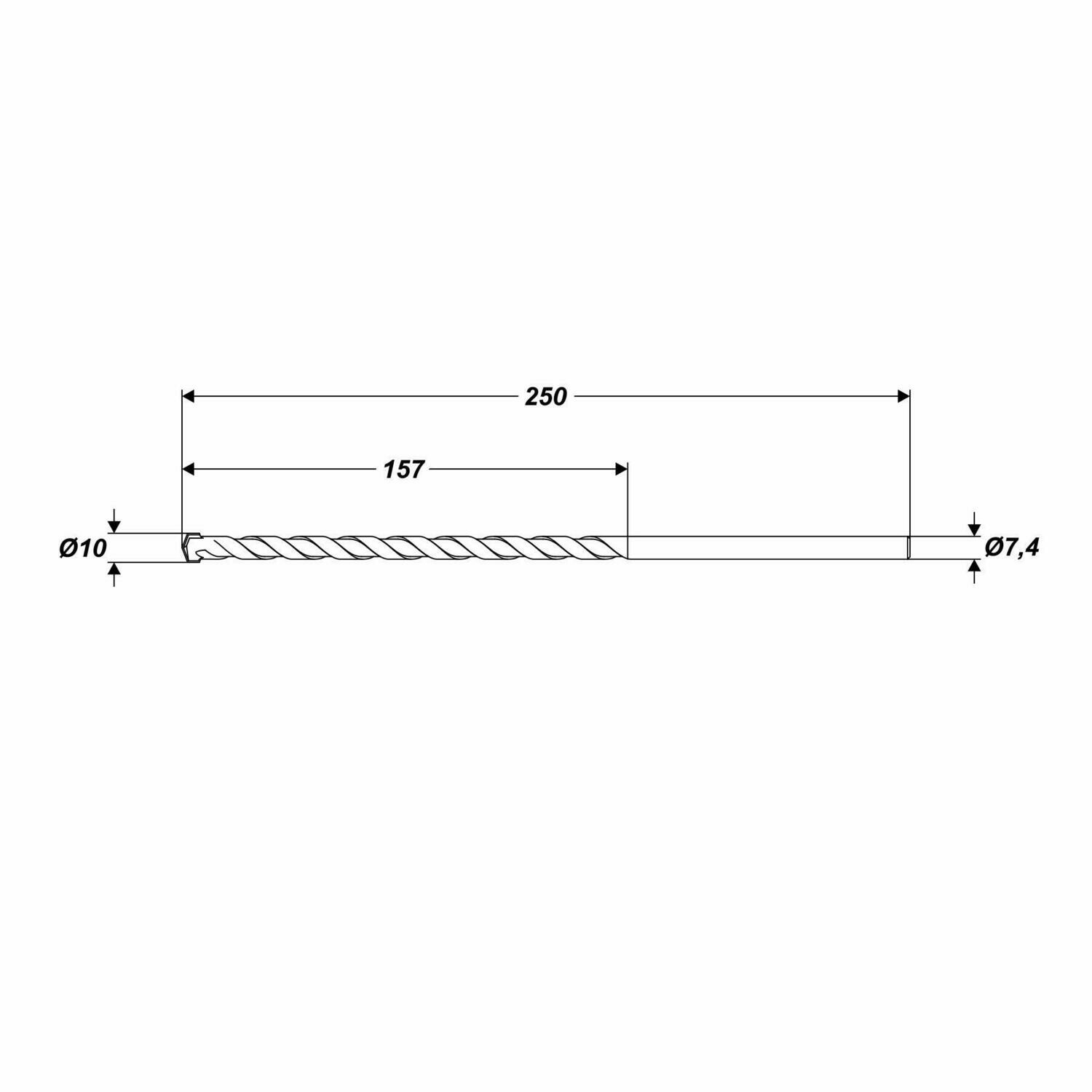Betonbohrer Ø 10 x 250 mm Steinbohrer Universalbohrer runde Schaft Ø 7,4 mm