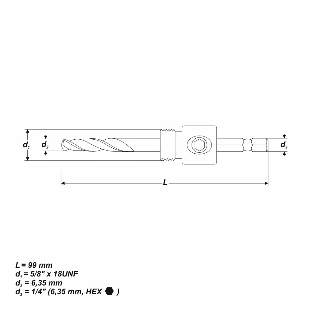 1/4" Aufnahmeschaft 1/4 Zoll für Bohrkrone mit Gewinde 5/8" x 18 UNF