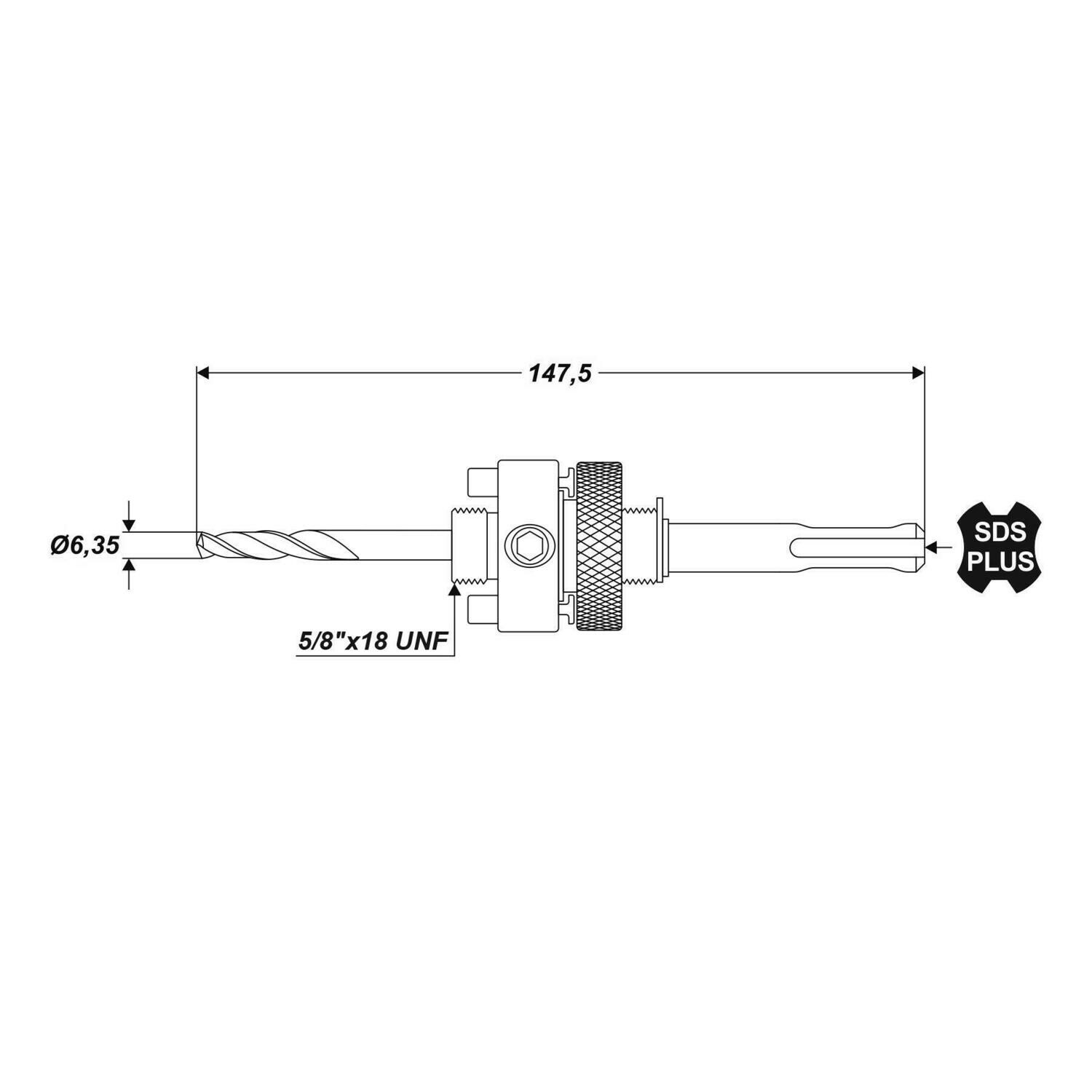 SDS Plus Aufnahmeschaft für Bohrkrone mit Gewinde 5/8" x 18 UNF