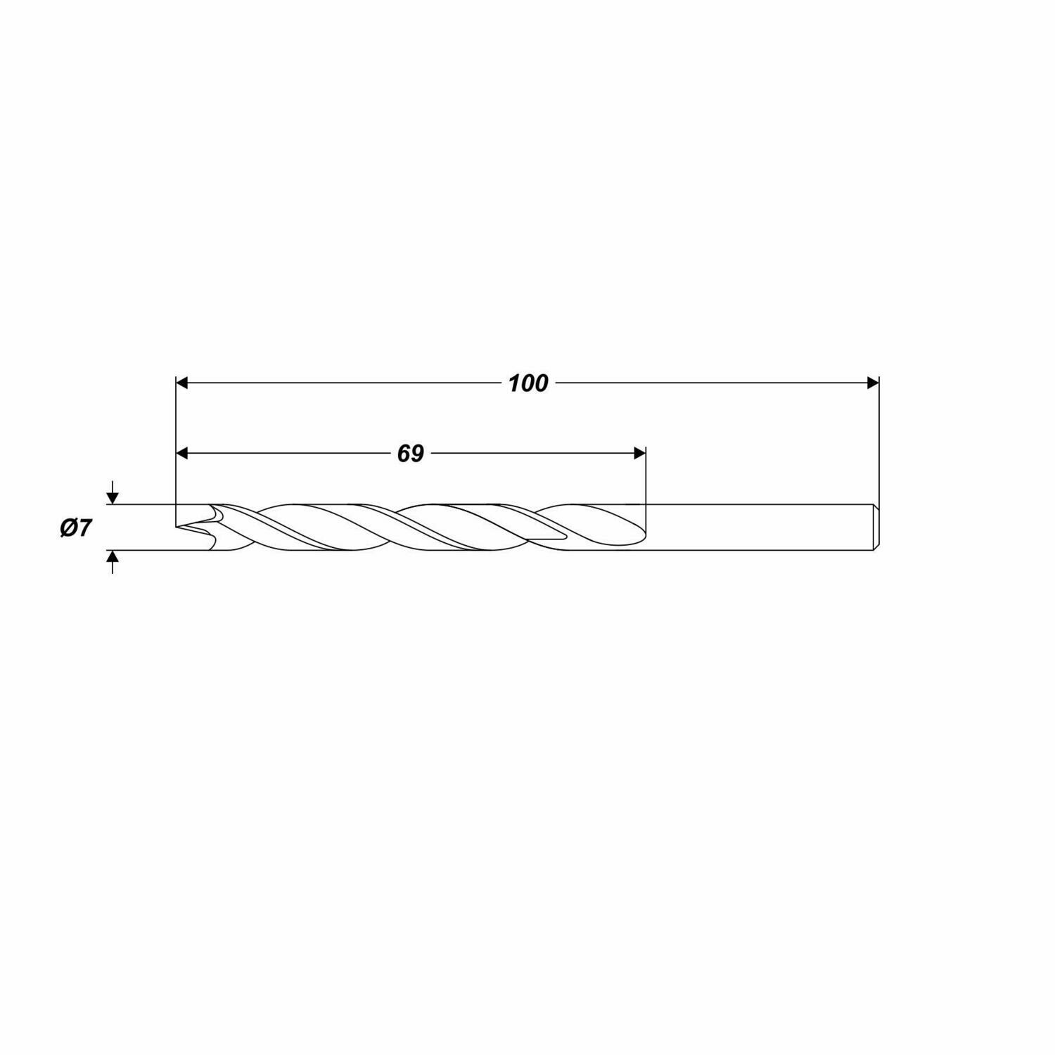 Ø 7 x 100 mm Spiralholzbohrer Holzbohrer Spieralbohrer für Holz Schaft Ø 7 mm