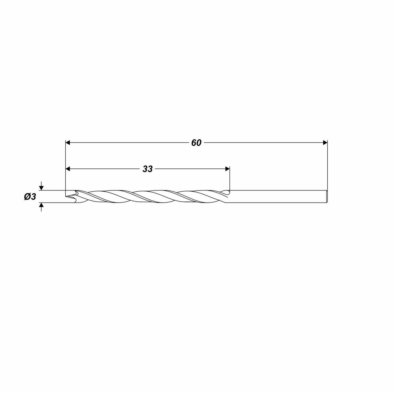 Ø 3 x 60 mm Spiralholzbohrer Holzbohrer Spieralbohrer für Holz Schaft Ø 3 mm