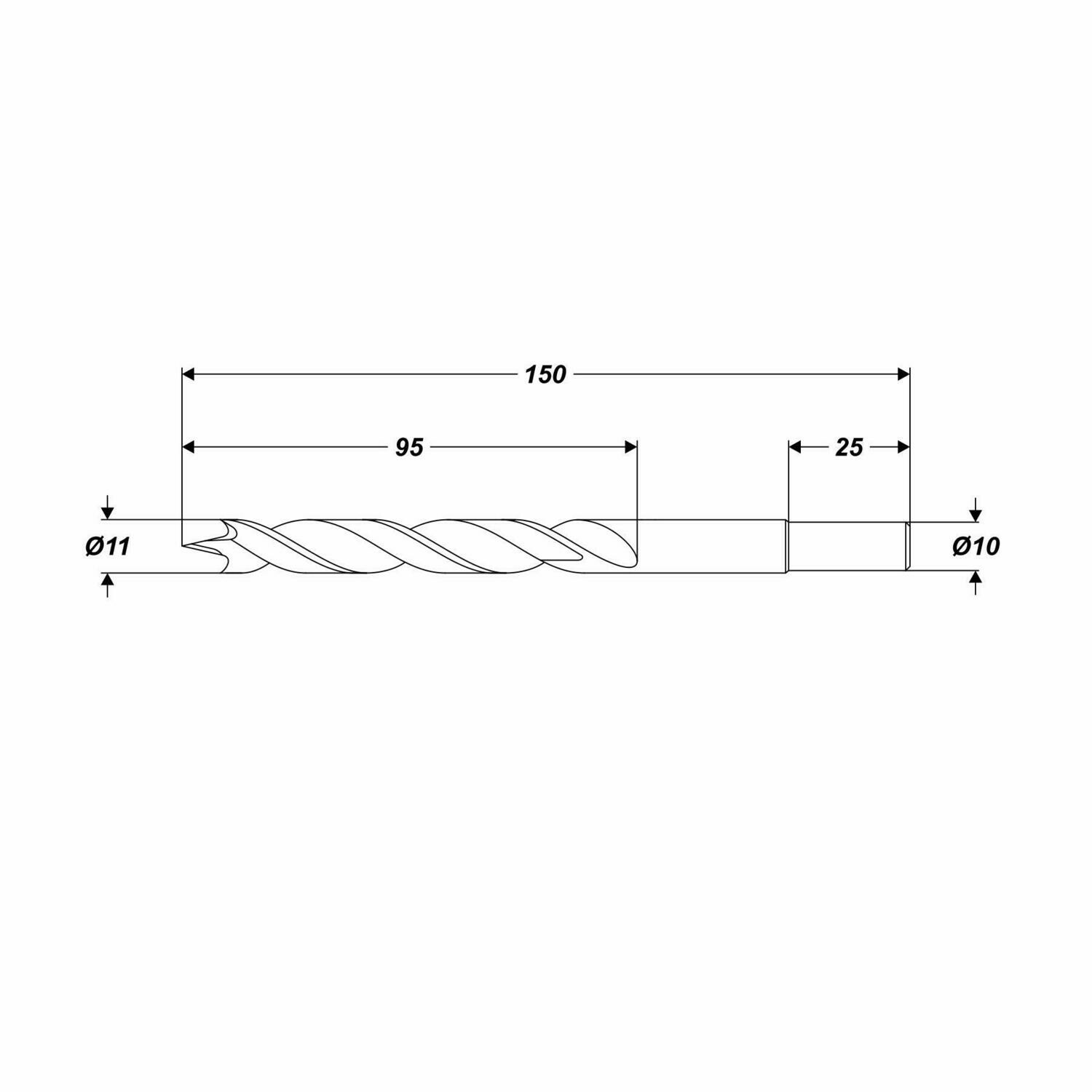 Ø 11 x 150 mm Spiralholzbohrer Holzbohrer Spieralbohrer für Holz Schaft Ø 10 mm