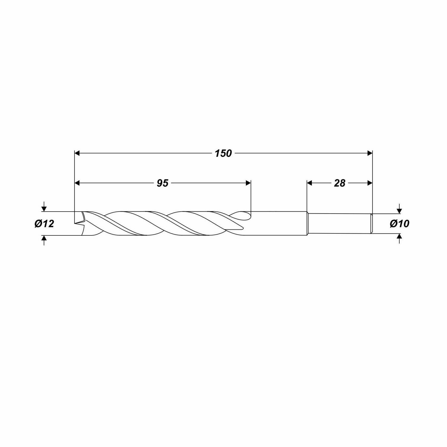 Ø 12 x 150 mm Spiralholzbohrer Holzbohrer Spieralbohrer für Holz Schaft Ø 10 mm