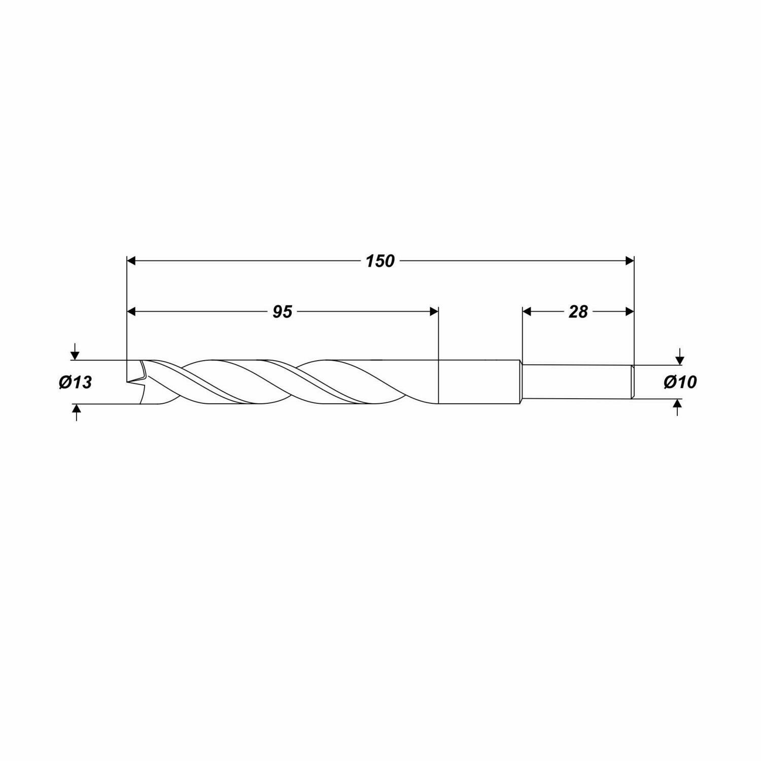 Ø 13 x 150 mm Spiralholzbohrer Holzbohrer Spieralbohrer für Holz Schaft Ø 10 mm