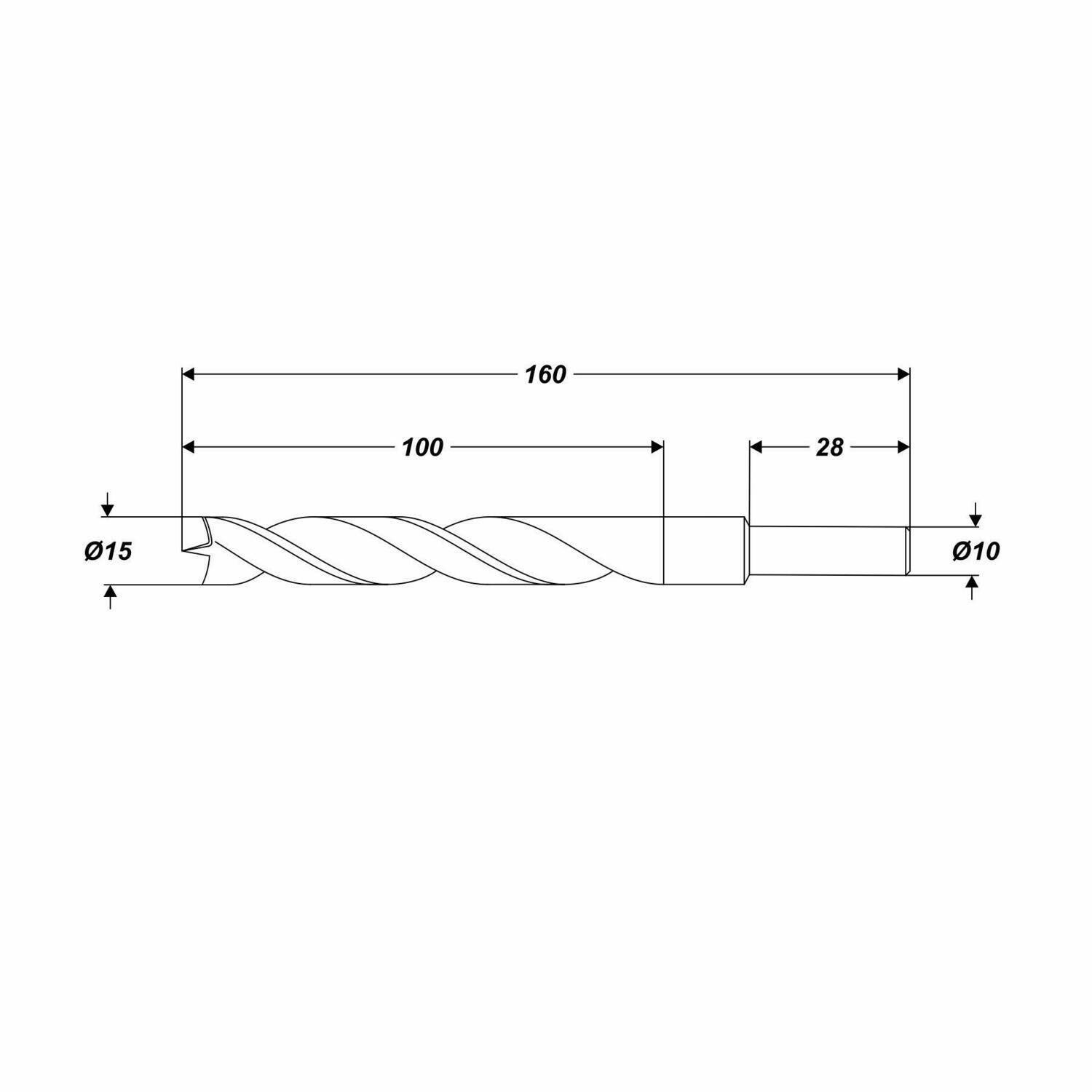 Ø 15 x 160 mm Spiralholzbohrer Holzbohrer Spieralbohrer für Holz Schaft Ø 10 mm