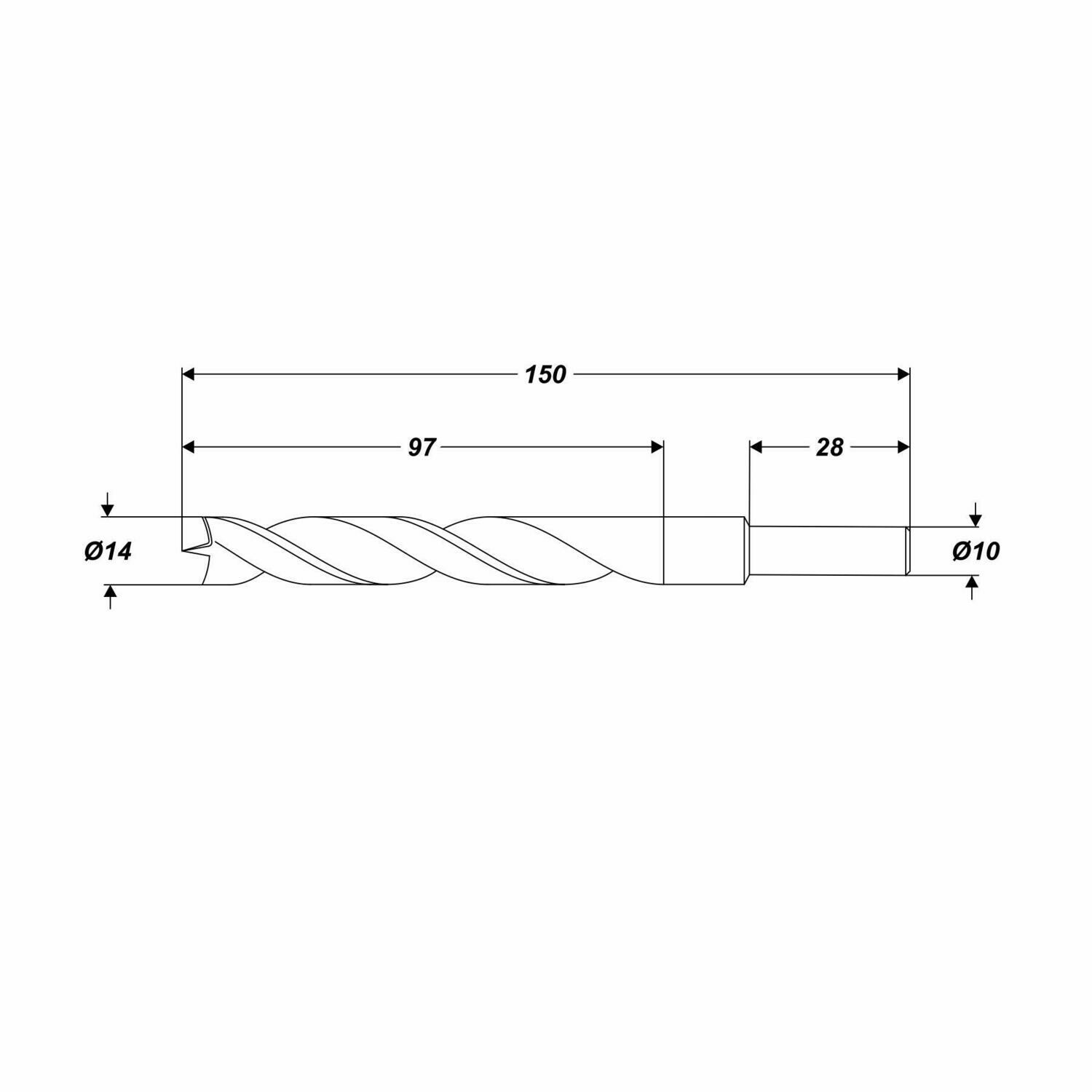 Ø 14 x 150 mm Spiralholzbohrer Holzbohrer Spieralbohrer für Holz Schaft Ø 10 mm