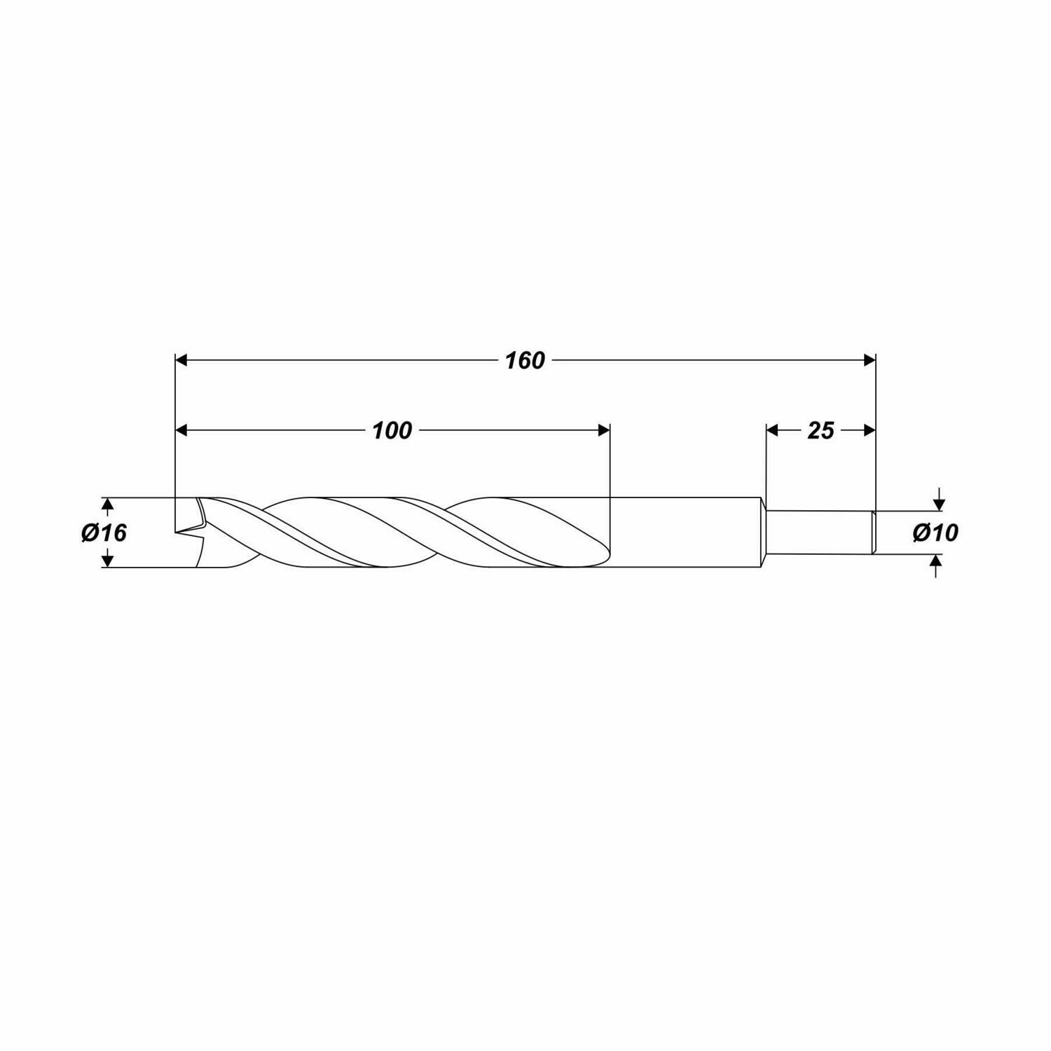 Ø 16 x 160 mm Spiralholzbohrer Holzbohrer Spieralbohrer für Holz Schaft Ø 10 mm