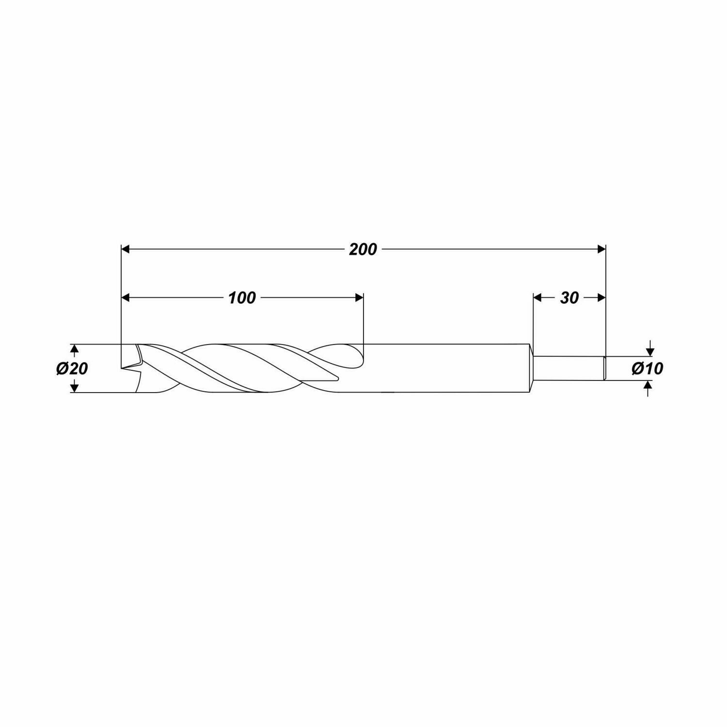 Ø 20 x 200 mm Spiralholzbohrer Holzbohrer Spieralbohrer für Holz Schaft Ø 10 mm
