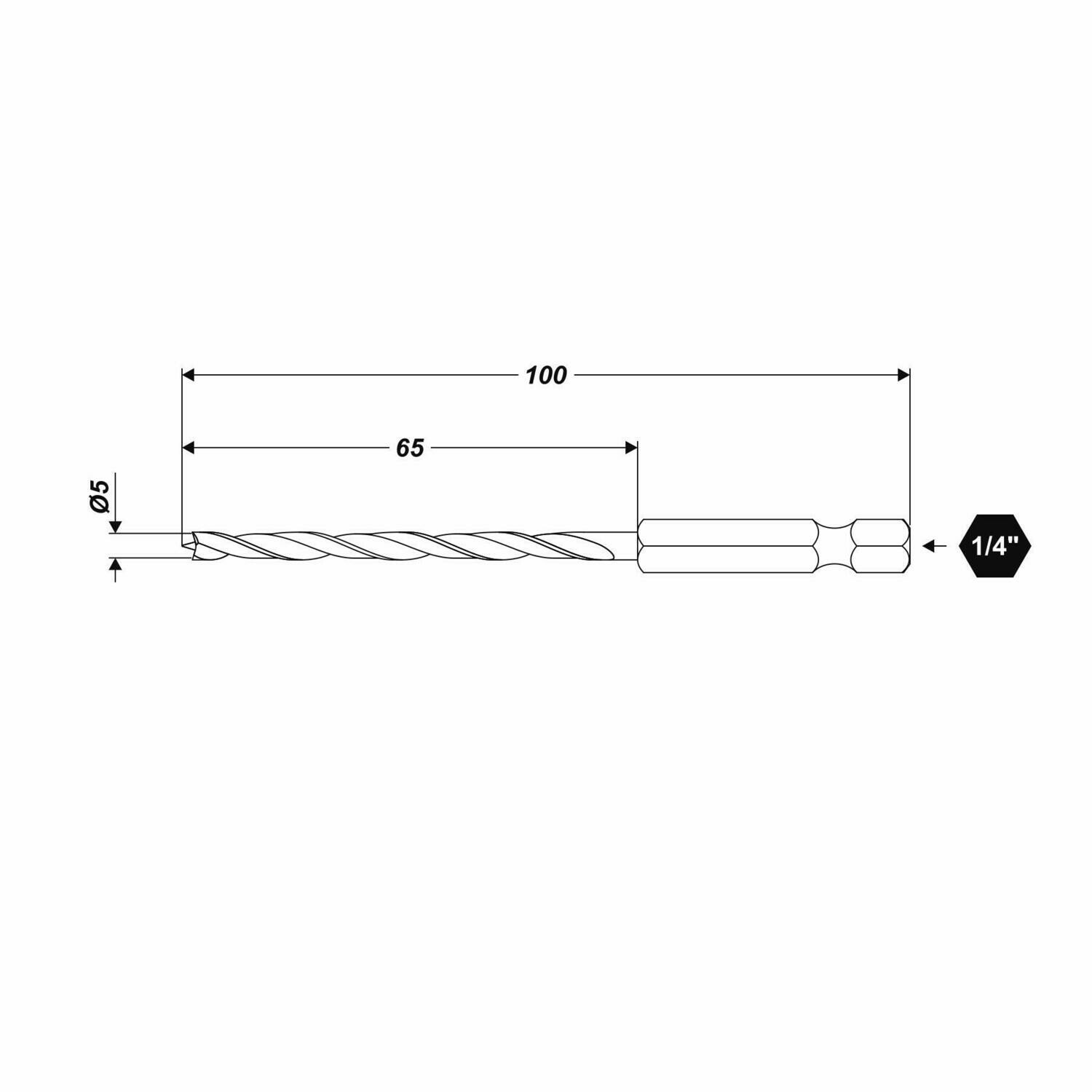 Ø 5 x 100 mm Holzbohrer mit HEX 1/4" Aufnahmeschaft Bohrer Bitbohrer