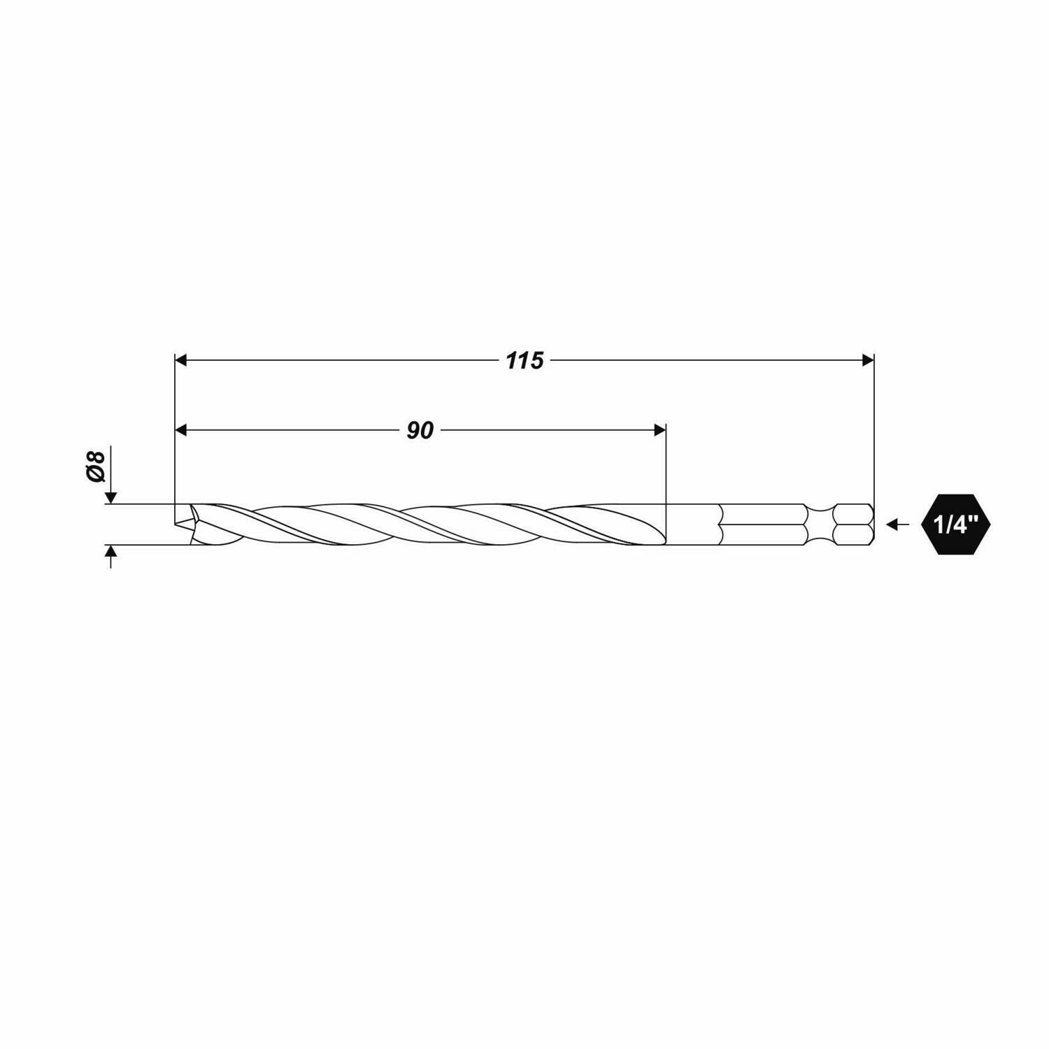 Ø 8 x 115 mm Holzbohrer mit HEX 1/4" Aufnahmeschaft Bohrer Bitbohrer