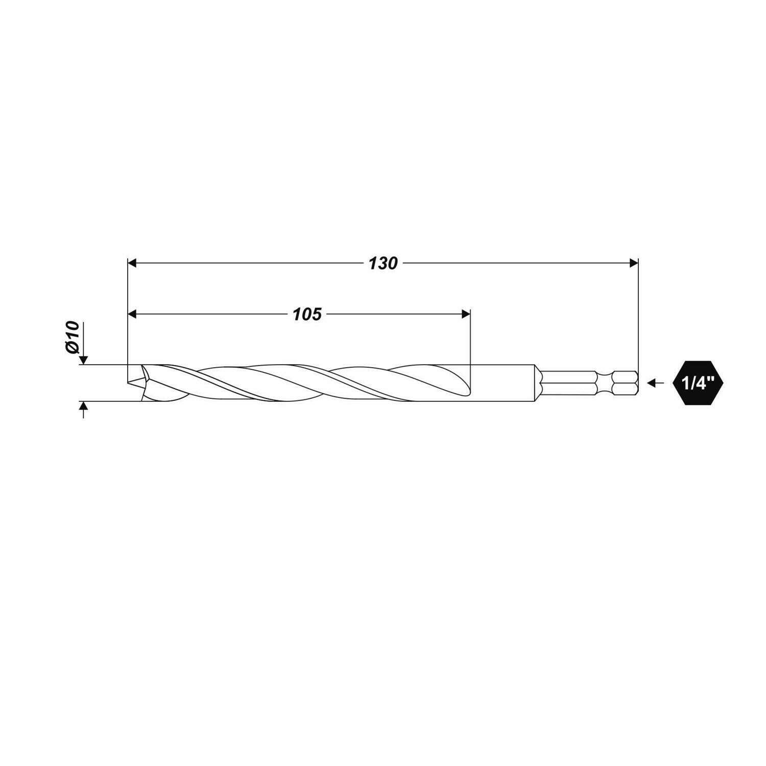 Ø 10 x 130 mm Holzbohrer mit HEX 1/4" Aufnahmeschaft Bohrer Bitbohrer