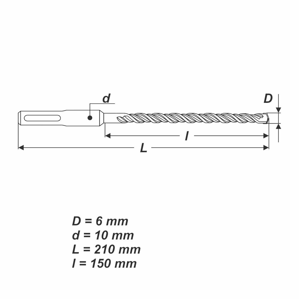 SDS Plus Ø 6 x 210 mm Betonbohrer Hammerbohrer Bohrer für Stein Mauerwerk Beton