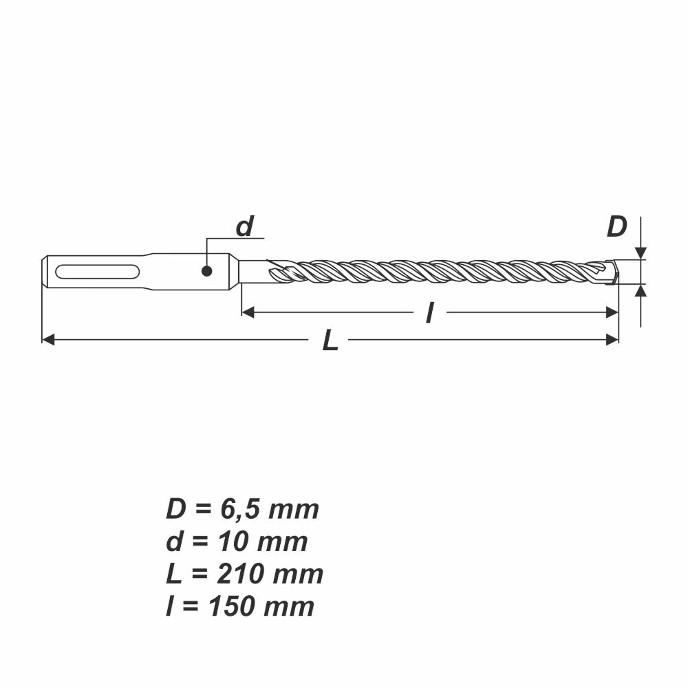 SDS Plus Ø 6,5 x 210 mm Betonbohrer Hammerbohrer Bohrer für Stein Mauerwerk Beto