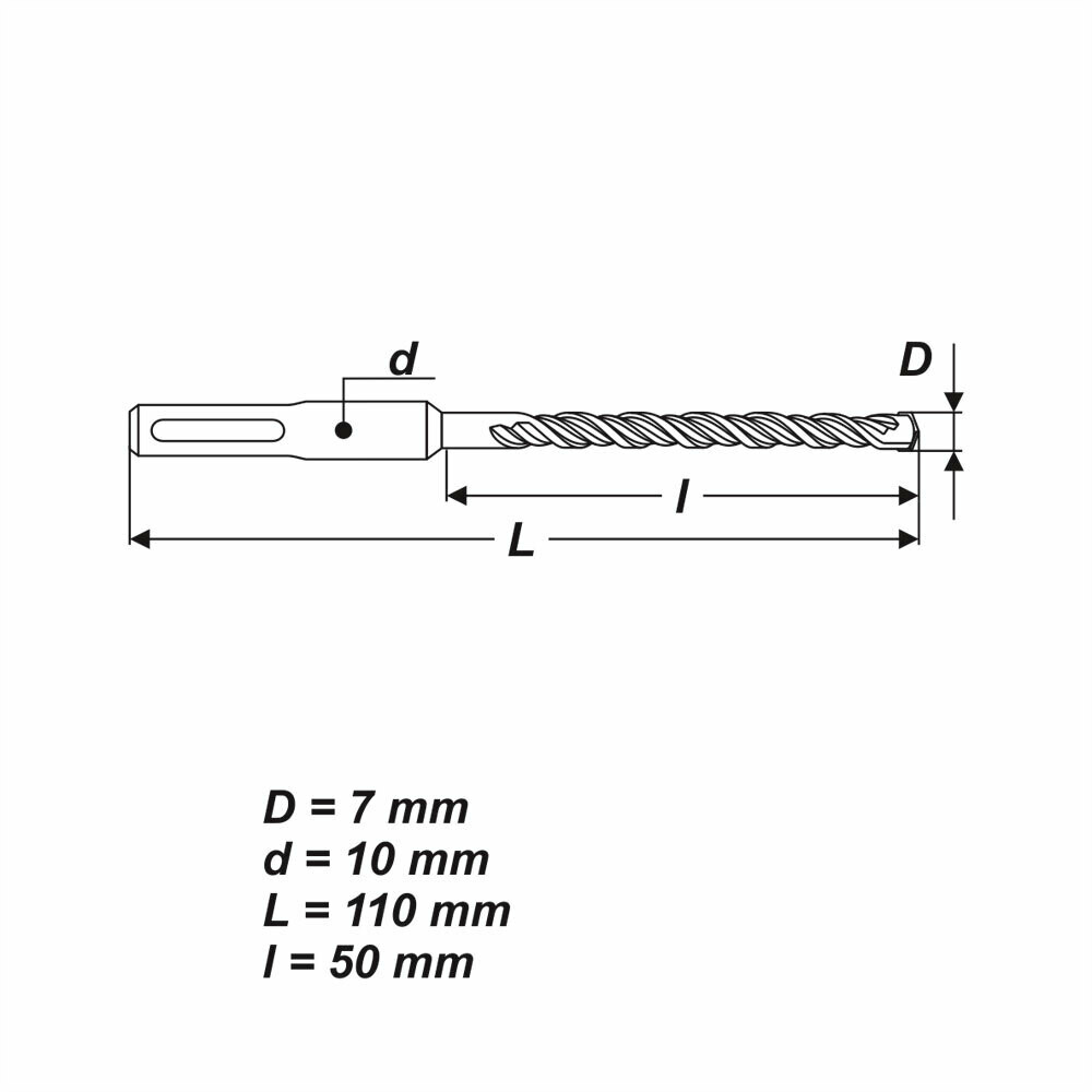 SDS Plus Ø 7 x 110 mm Betonbohrer Hammerbohrer Bohrer für Stein Mauerwerk Beton