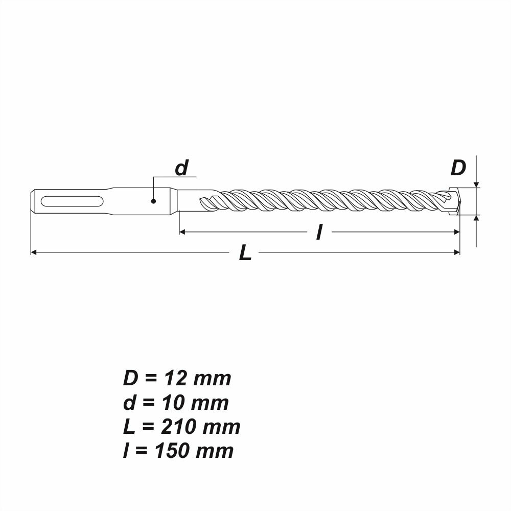 SDS Plus Ø 12 x 210 mm Betonbohrer Hammerbohrer Bohrer für Stein Mauerwerk Beton