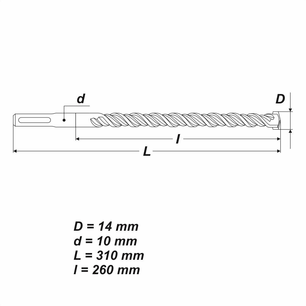 SDS Plus Ø 14 x 310 mm Betonbohrer Hammerbohrer Bohrer für Stein Mauerwerk Beton