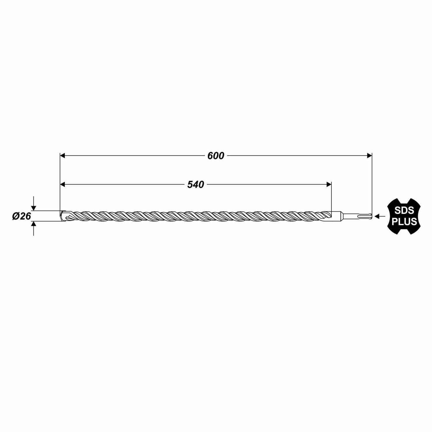 SDS Plus Ø 26 x 600 mm Betonbohrer Hammerbohrer Bohrer für Stein Mauerwerk Beton