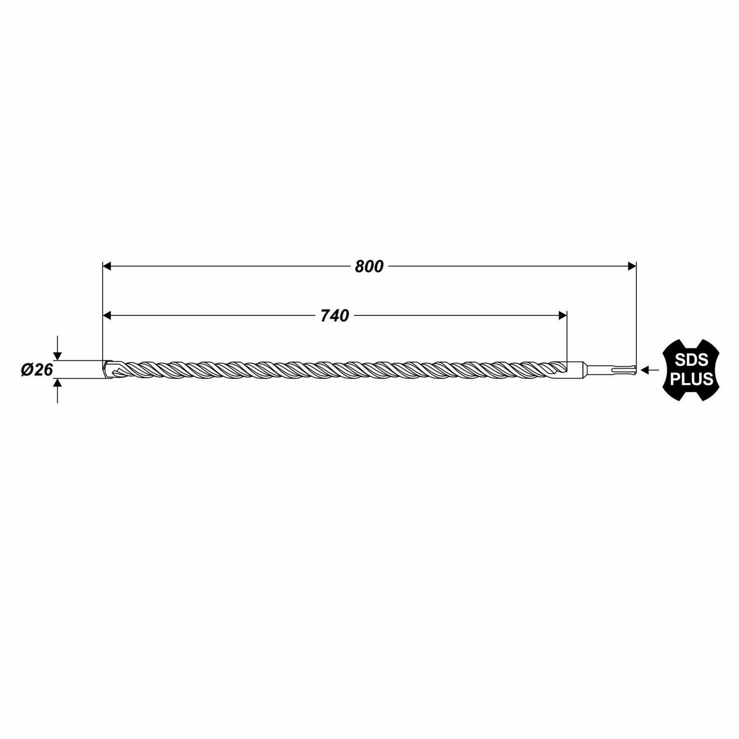 SDS Plus Ø 26 x 800 mm Betonbohrer Hammerbohrer Bohrer für Stein Mauerwerk Beton