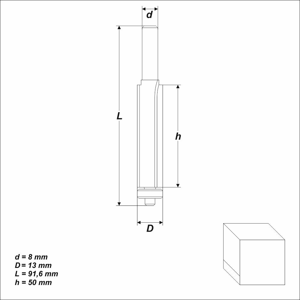 HM Bündigfräser Ø 13 mm Schaft 8 mm Kopierfräser Fräser Oberfräser Nutfräser
