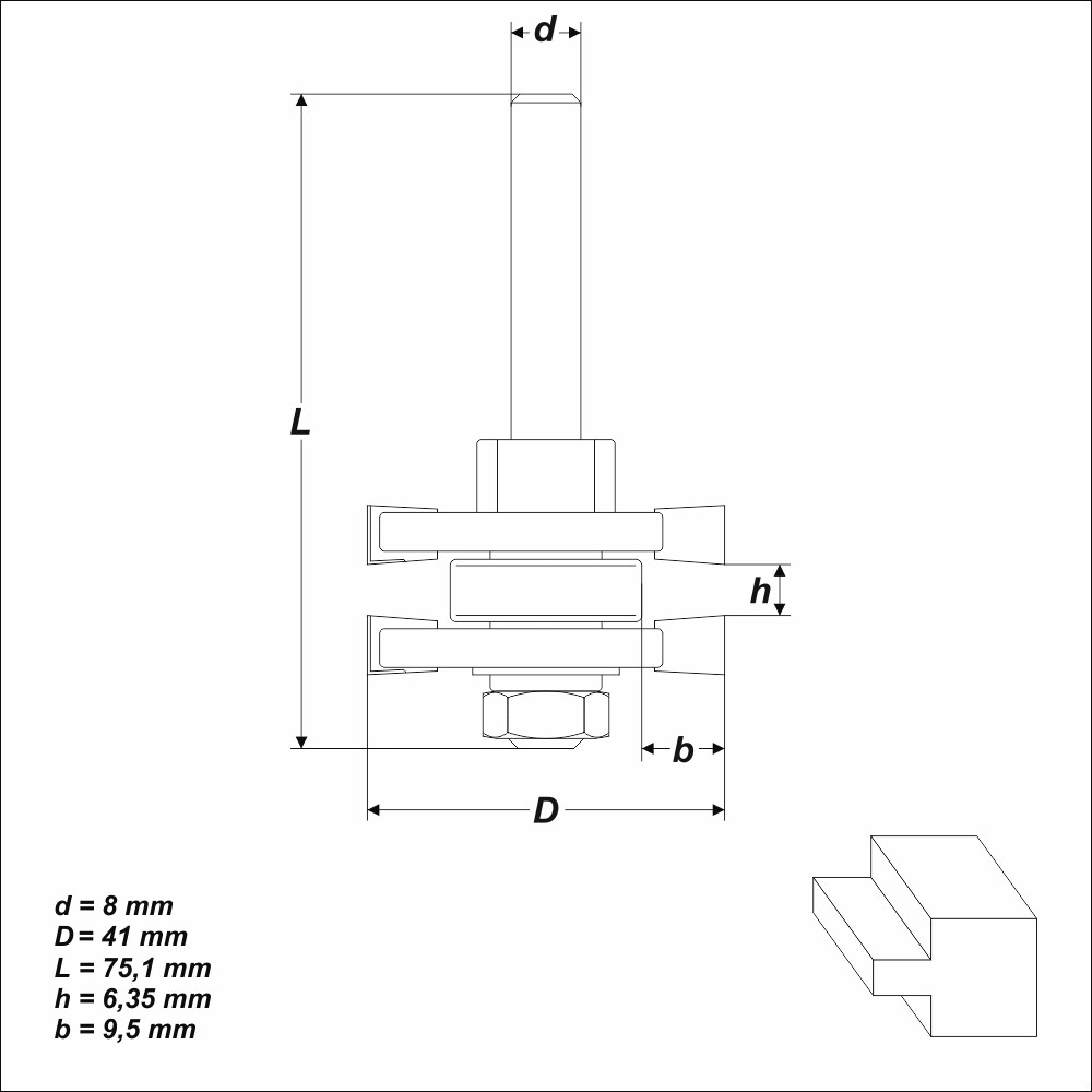 HM Federfräser 6,35 mm Ø 41 mm Schaft 8 mm Scheibenfräser Holzfräser Fräser