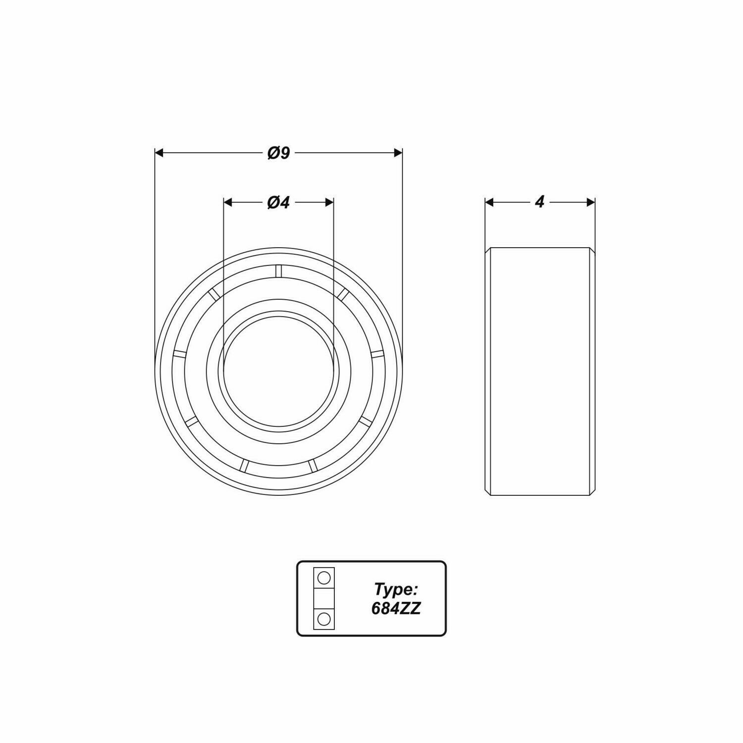 Kugellager 9 x 4 x 4 mm 684ZZ Rillenkugellager Lager Metallabschirmung
