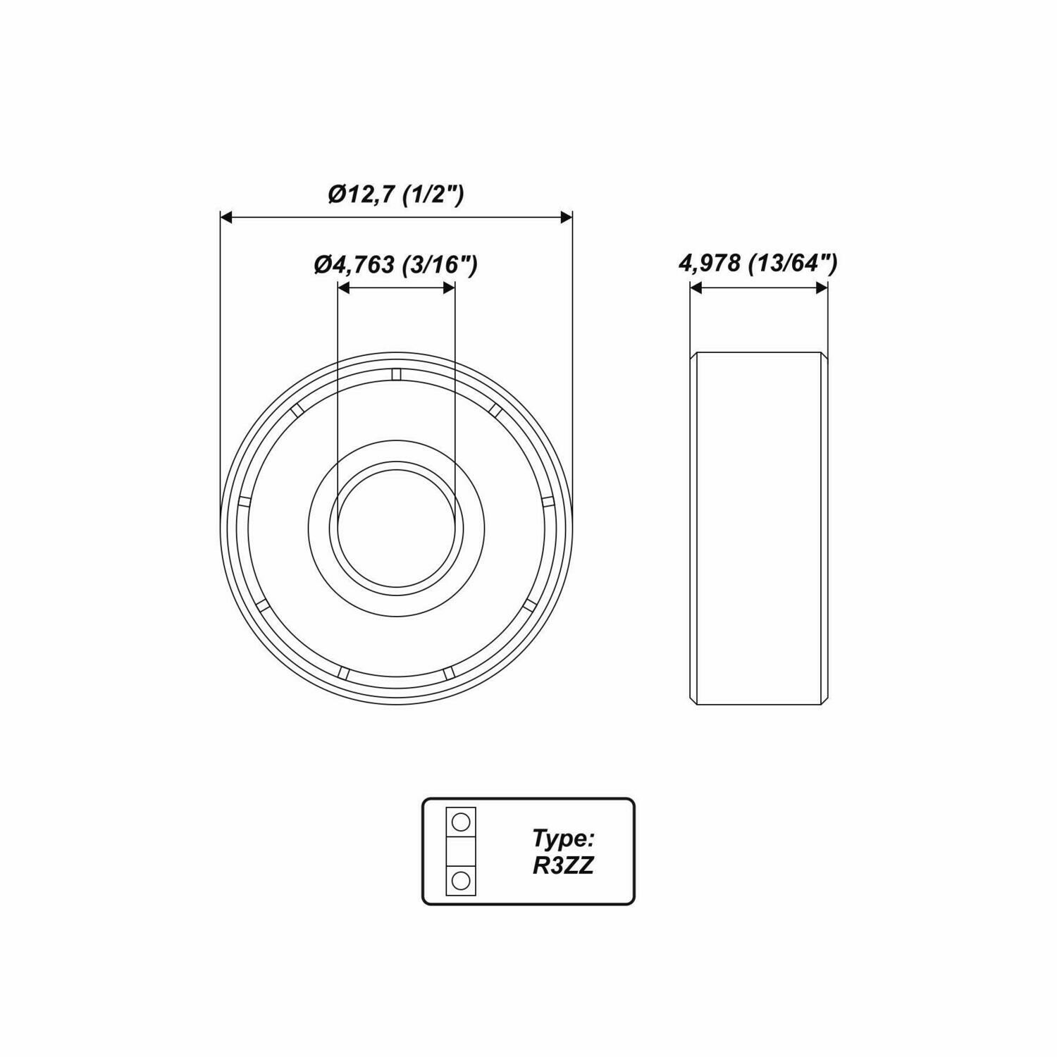 Kugellager 12,7 x 4,76 x 4,97 mm (1/2" x 3/16" x 13/64") R3 ZZ Rillenkugellager