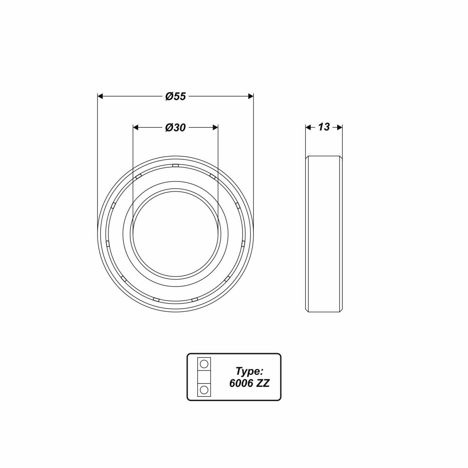 Kugellager 55 x 30 x 13 mm 6006 ZZ = 2Z Rillenkugellager Lager Metallabschirmung