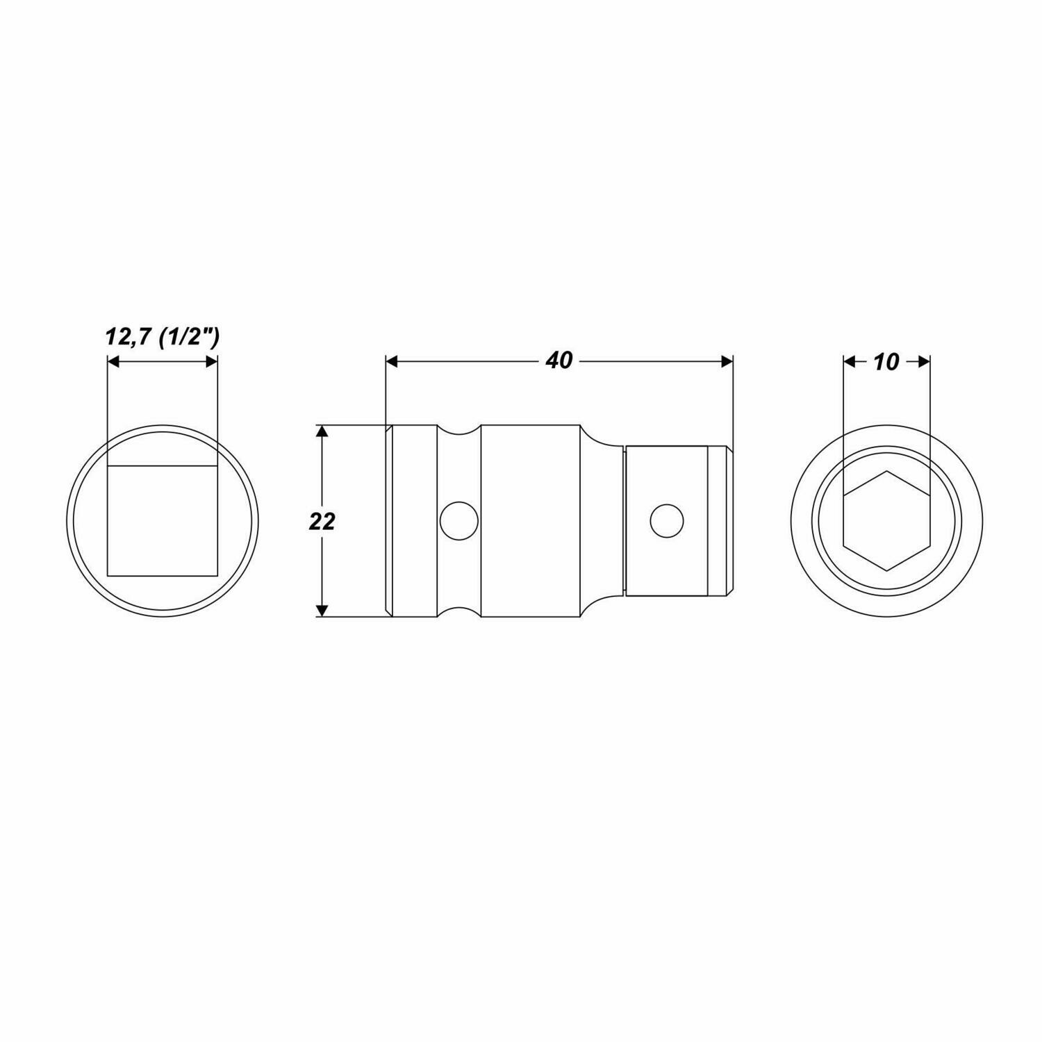 1/2" Bit-Einsatz sechskant 10 mm Steckschlüssel Nuss 40 mm Länge