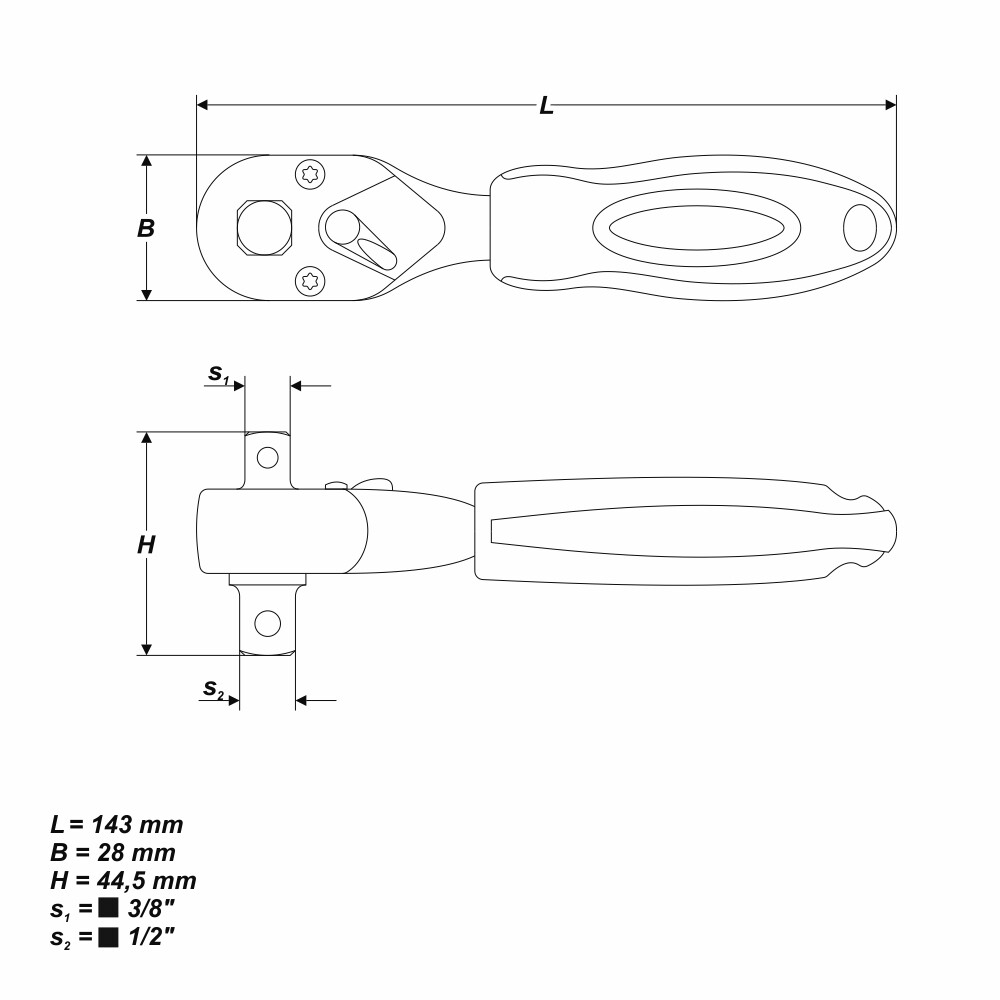 Doppel Umschaltknarre Ratschen Knarren Schlüssel 1/2" und 3/8" 140 mm 72 Zähne