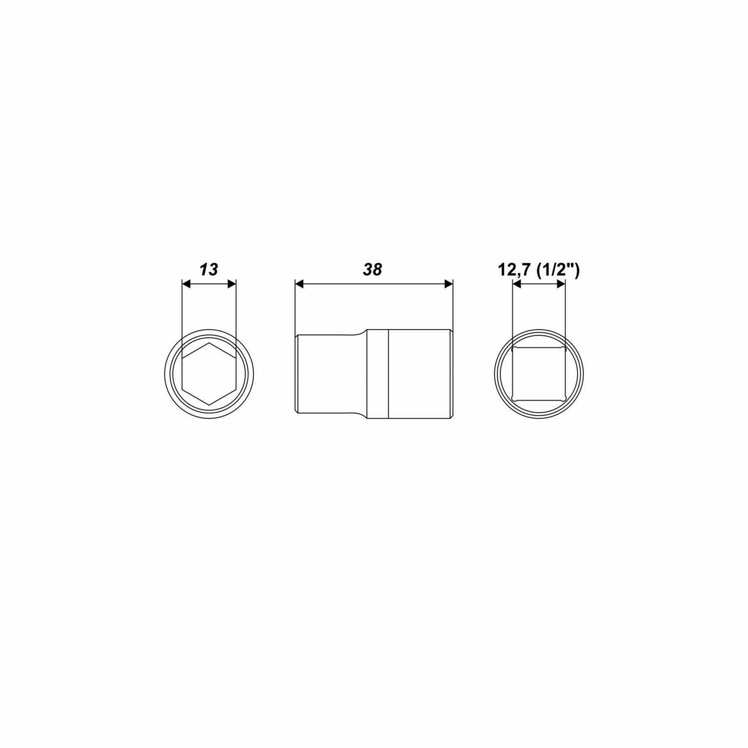 13 mm Steckschlüssel Einsatz sechskant Nuss Länge 38 mm Aufnahme 1/2 Zoll